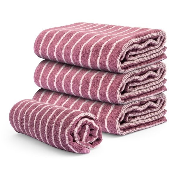 Randigt handduk - 100% bomull - Badhandduk 70x140 cm - Mörk rosa/ljus rosa