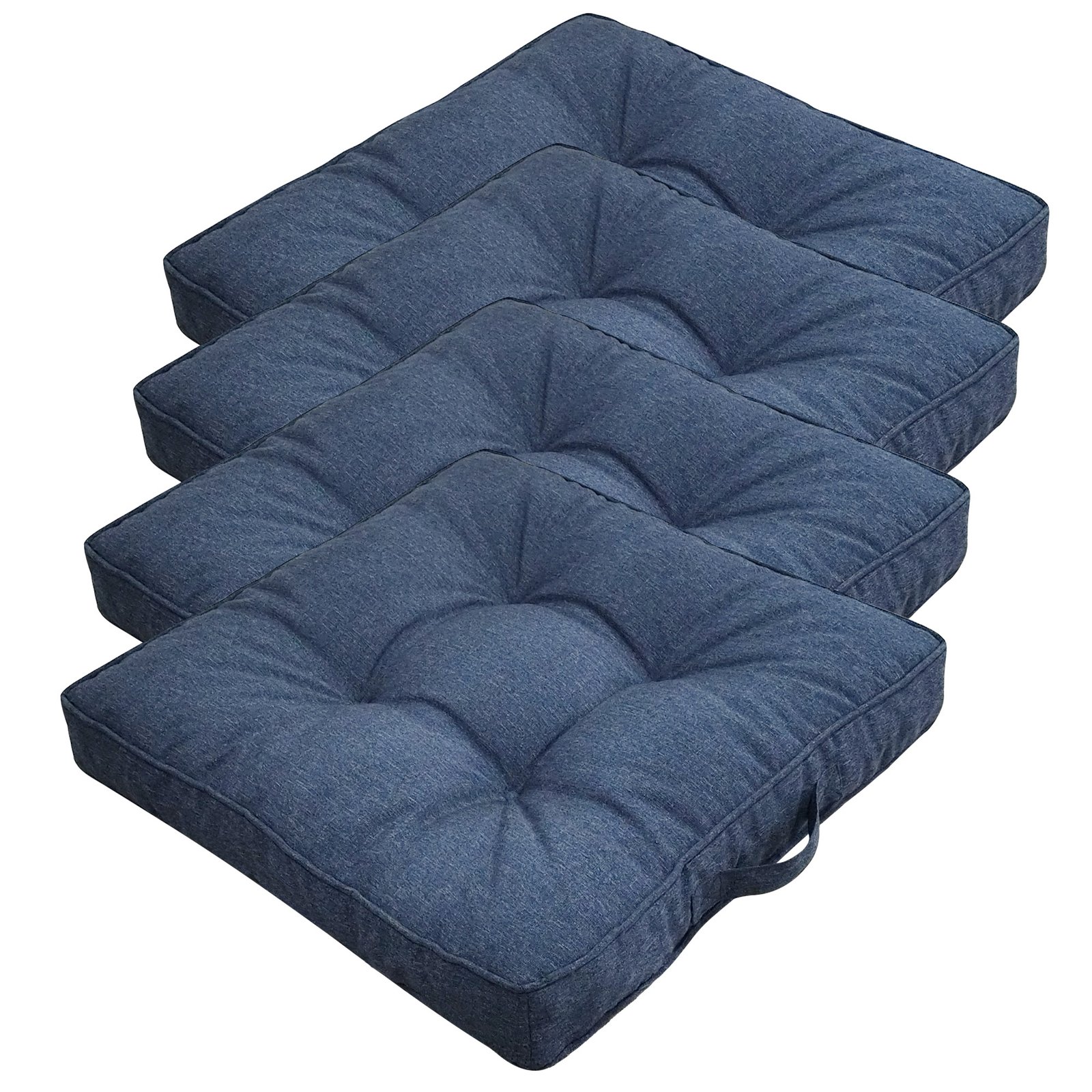 Futon dynpaket till trädgårdsstol 4 st. - 7 cm mjuka dynor - Mörkblå trädgårdsdynor för utomhusbruk - Mäter 50x50 cm - Nordstrand Home stoldynor