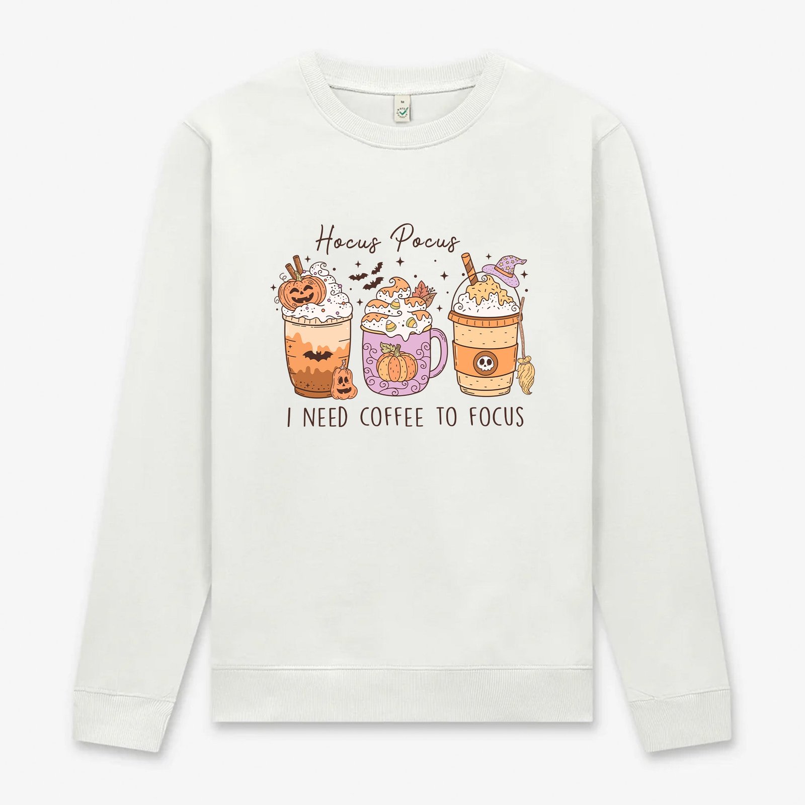 Hocus Pocus I Need Coffee To Focus – Unisex Halloween Tröja - Vit
