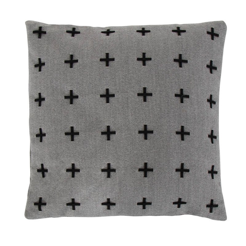 Prydnadskudde - 45x45 cm - Grå med kryss - Mjuk soffkudde från Borg Living