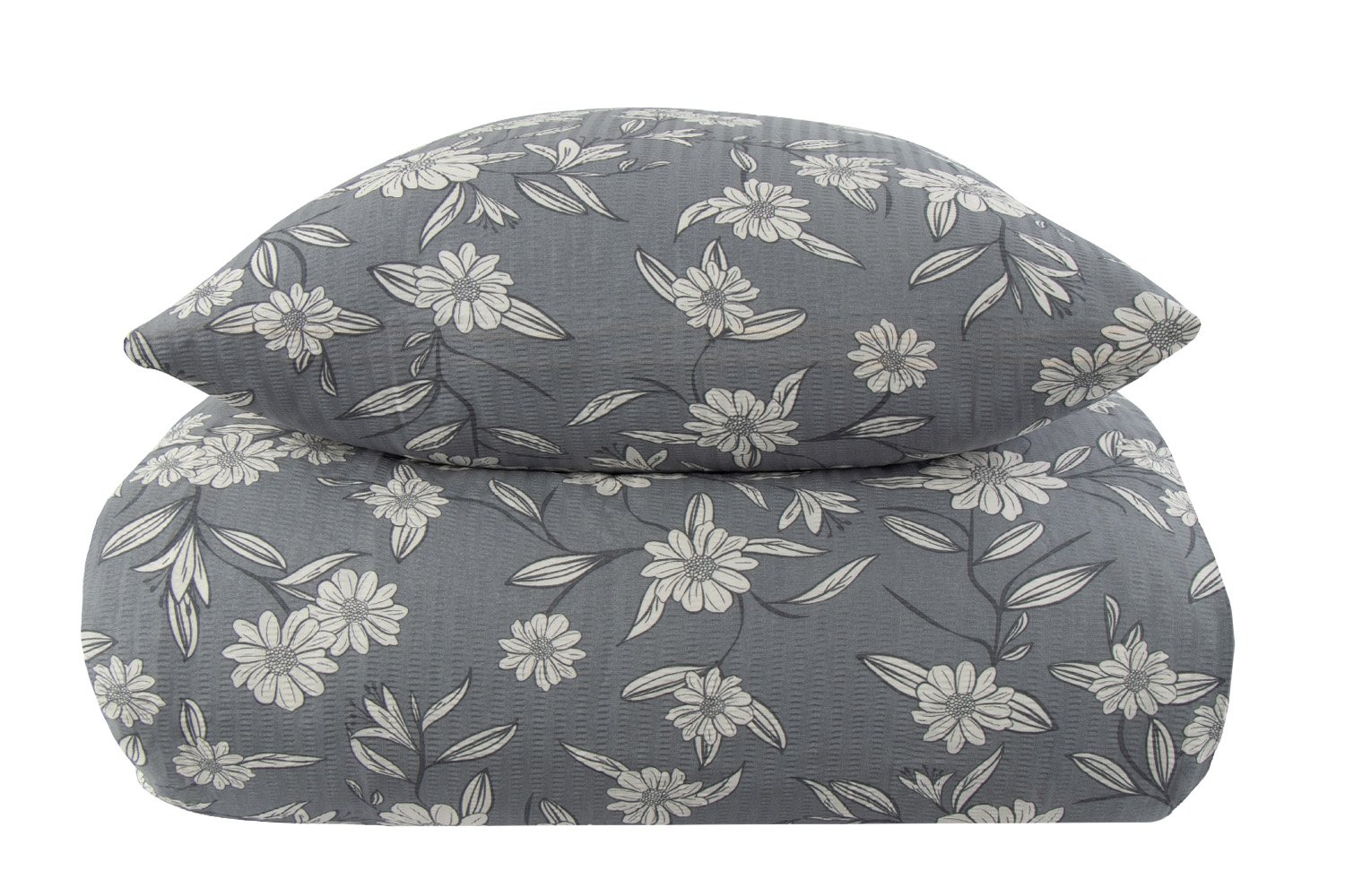 Dubbelt påslakanset 240x220 cm - Kreppsängkläder - 100% bomullskrepp - Grått blomsterprint