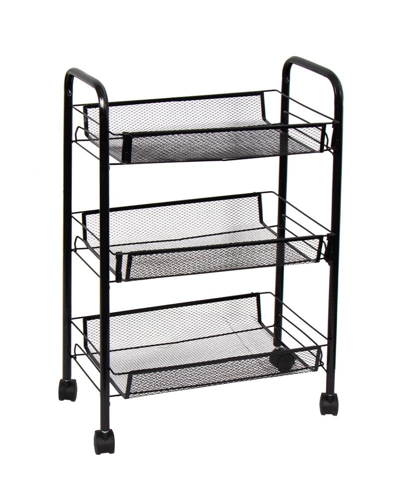 Rullvagn med 3 avtagbara korgar - 64x45x26 cm - Svart metallvagn på hjul