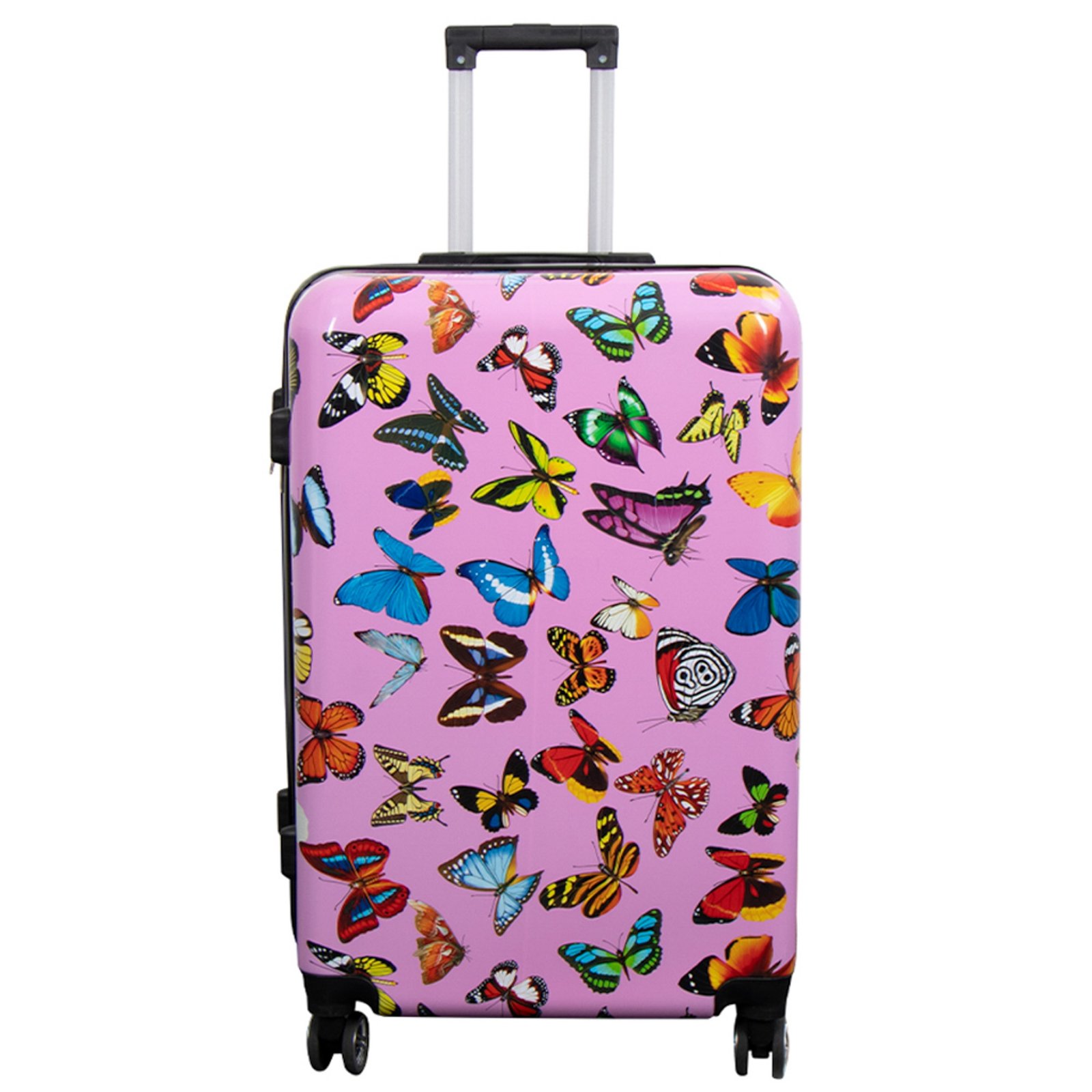 Stor resväska - Hardcase resväska med motiv - Rosa med fjärilstryck - Exklusiv lättvikt resväska