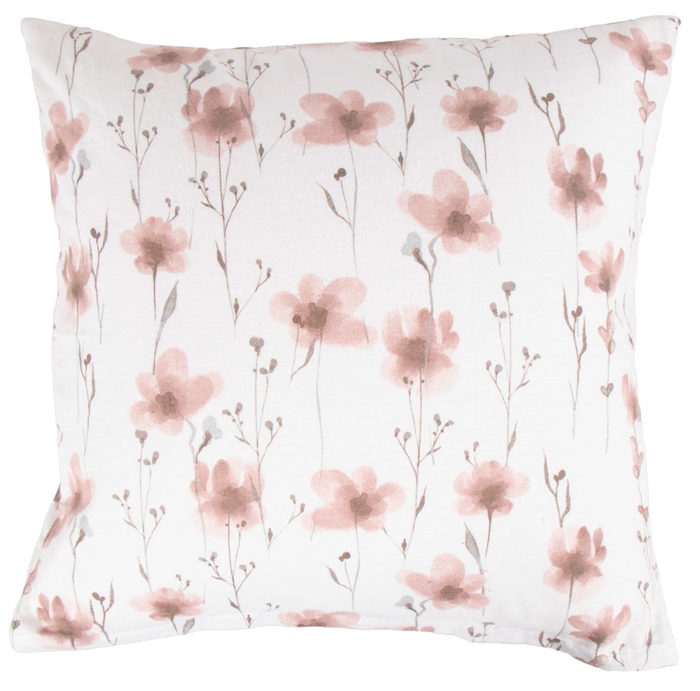 Örngott 60x63 cm - Bomull, sängkläder i flanell - Vitt med rosa blommor