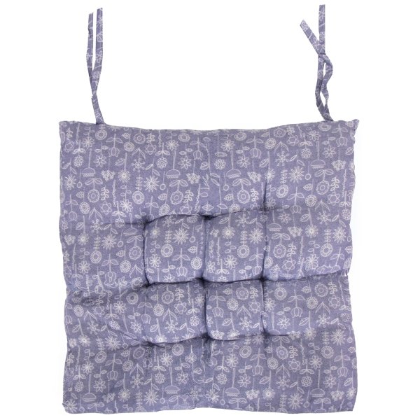 Stolsdyna - 35x35x6 cm - Lila trädgårdsdyna med vita blommor