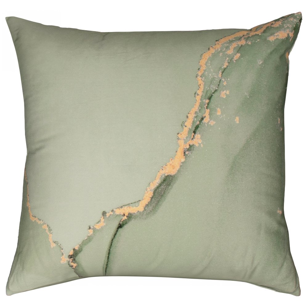 Örngott 60x63 cm - 100% bomullssatin - Vändbart dammigt grönt marmorerat design