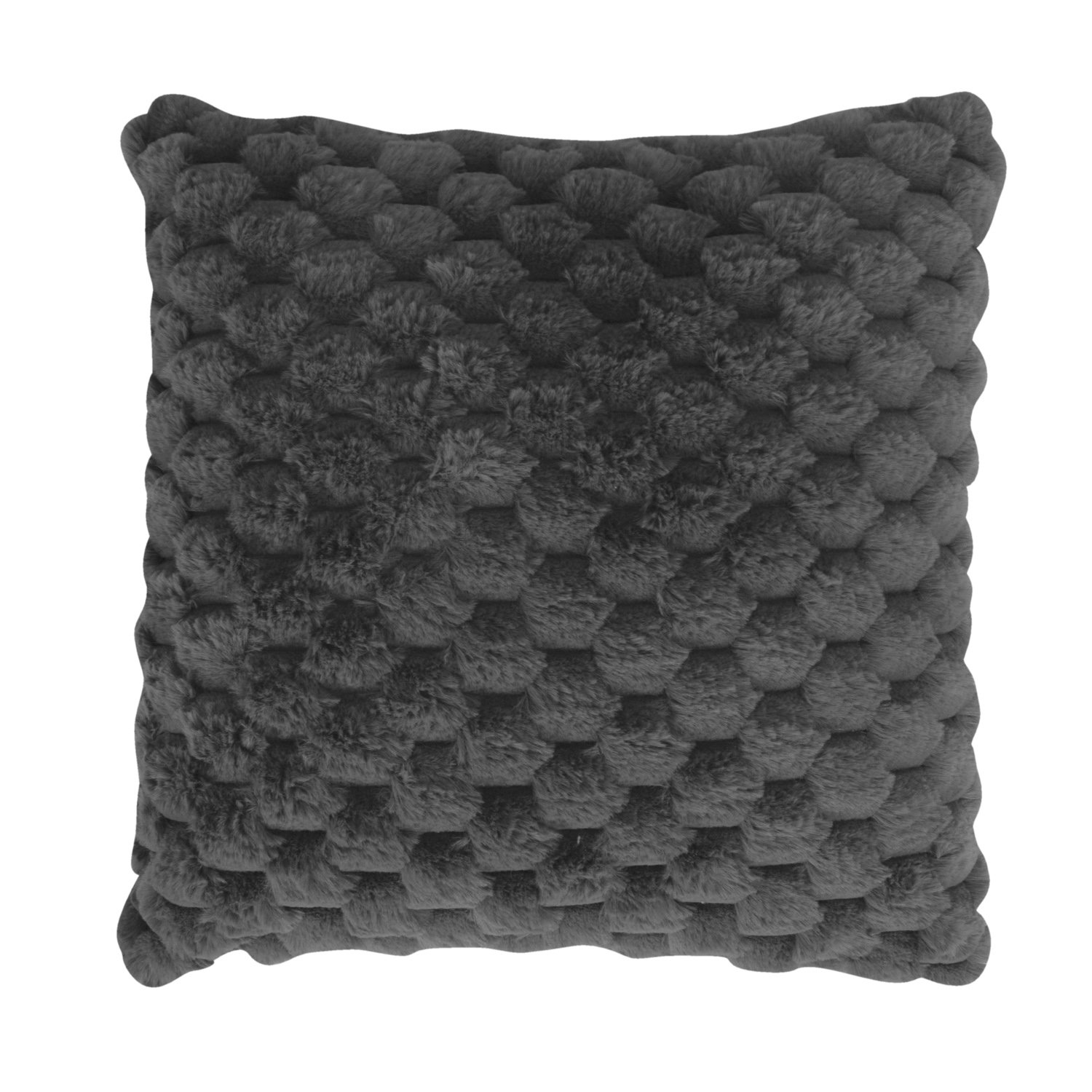 Prydnadskudde - 45x45 cm - Grå - fuskpäls soffkudde - Exklusiv våffelstruktur - Nordstrand Home