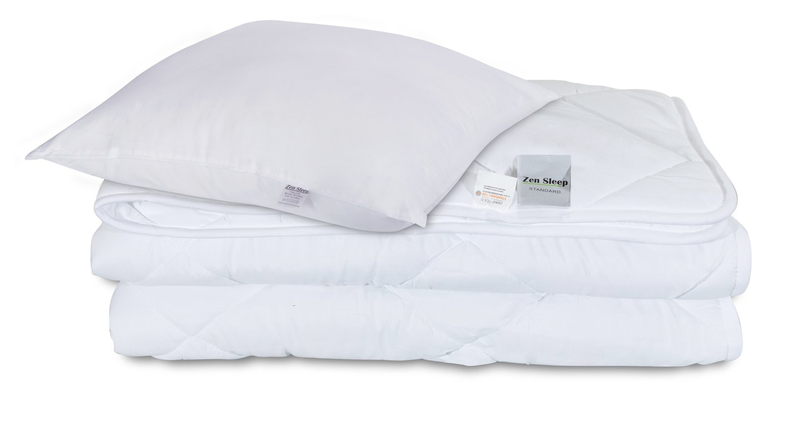Set med täcke och kudde - Helårstäcke 140x220 cm + kudde 60x63 cm - Fibertäcke - Zen Sleep allergivänligt täcke och kudde