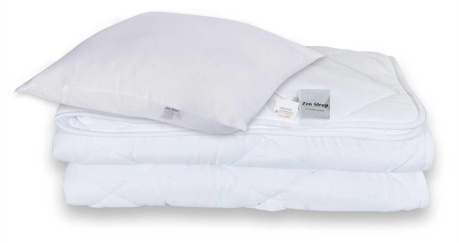 Set med täcke och kuddar - Täcke för alla årstider 140x200 cm + kudde - Fibertäcke - Zen Sleep allergivänligt täcke och kudde