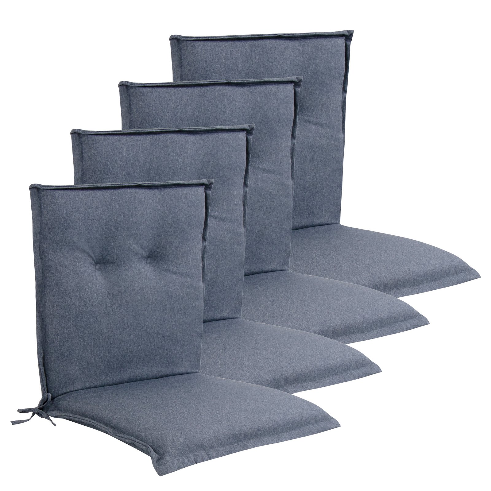 Lyx PLUS trädgårdskuddpaket till trädgårdsstol 4 st. - Tjock skumkärna 7 cm - Blå trädgårdsstolskuddar med extra hög komfort & UV-resistent överdrag - Nordstrand Home kuddar