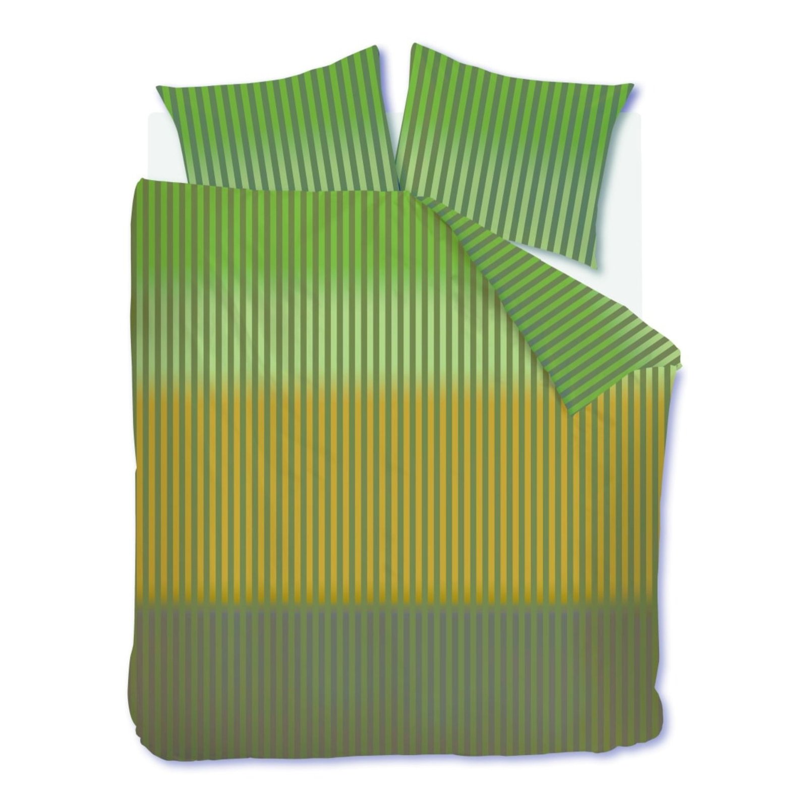 Randigt dubbelt sängkläder 200x220 cm - Grönt sängset i 100% ranforce bomull - Jonah Beddinghouse sänglinne