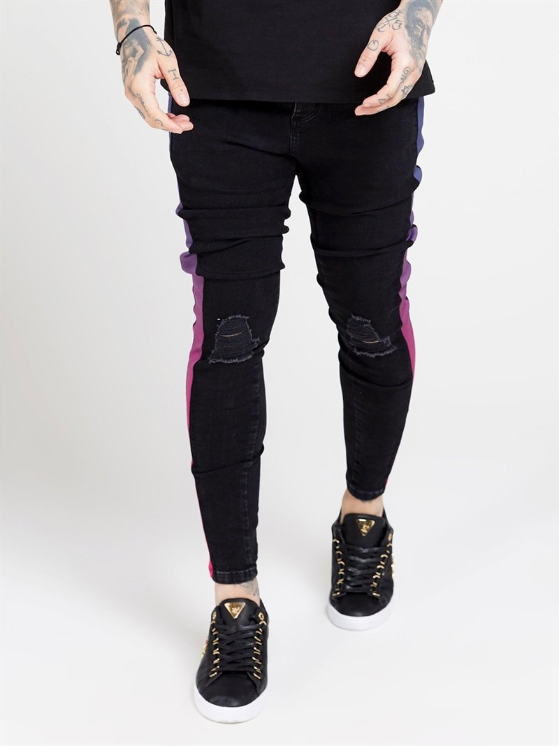 Low Rise Burst Knee Denim Black