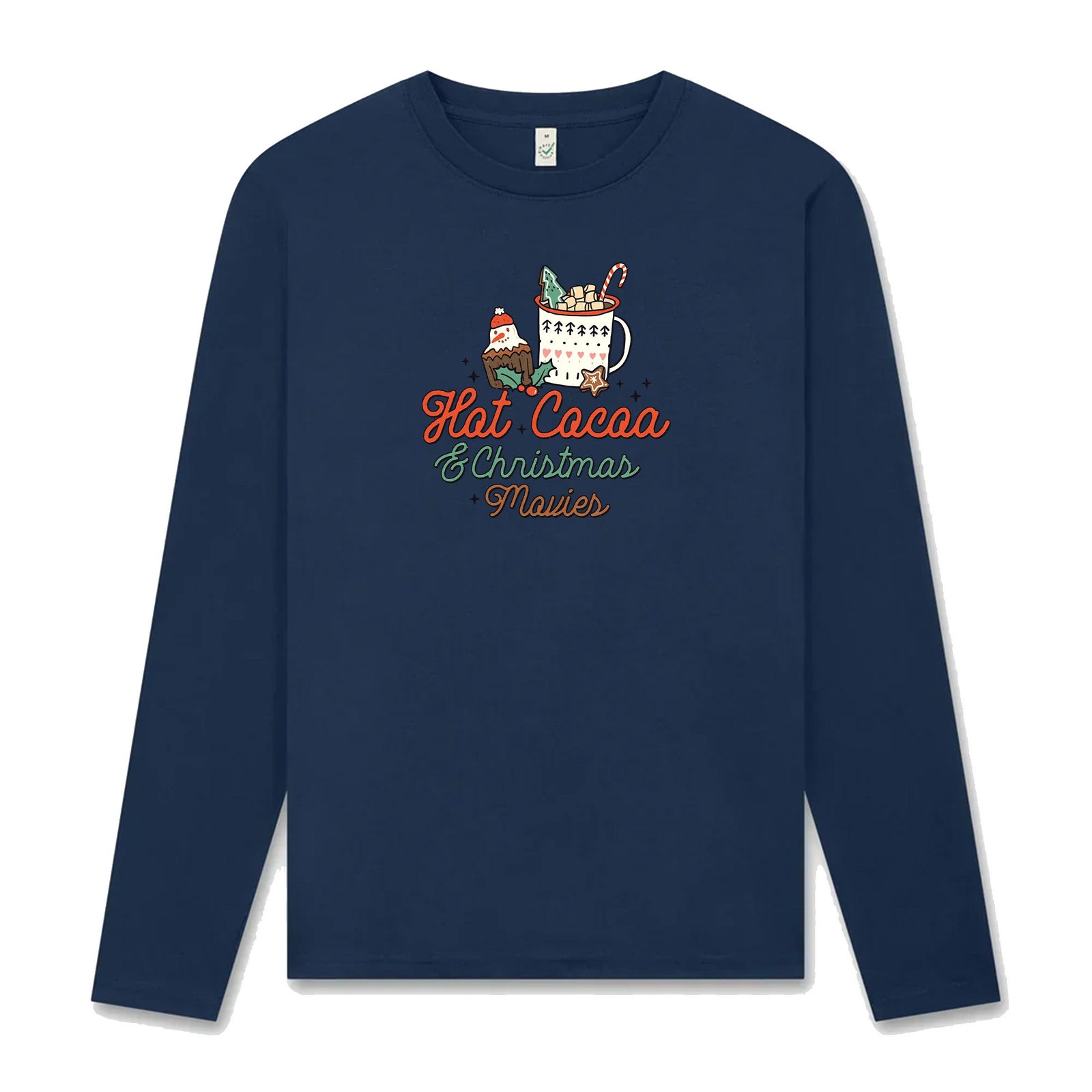 Hot Cocoa & Christmas Movies – Mysig Långärmad Jul T-shirt - Marinblå