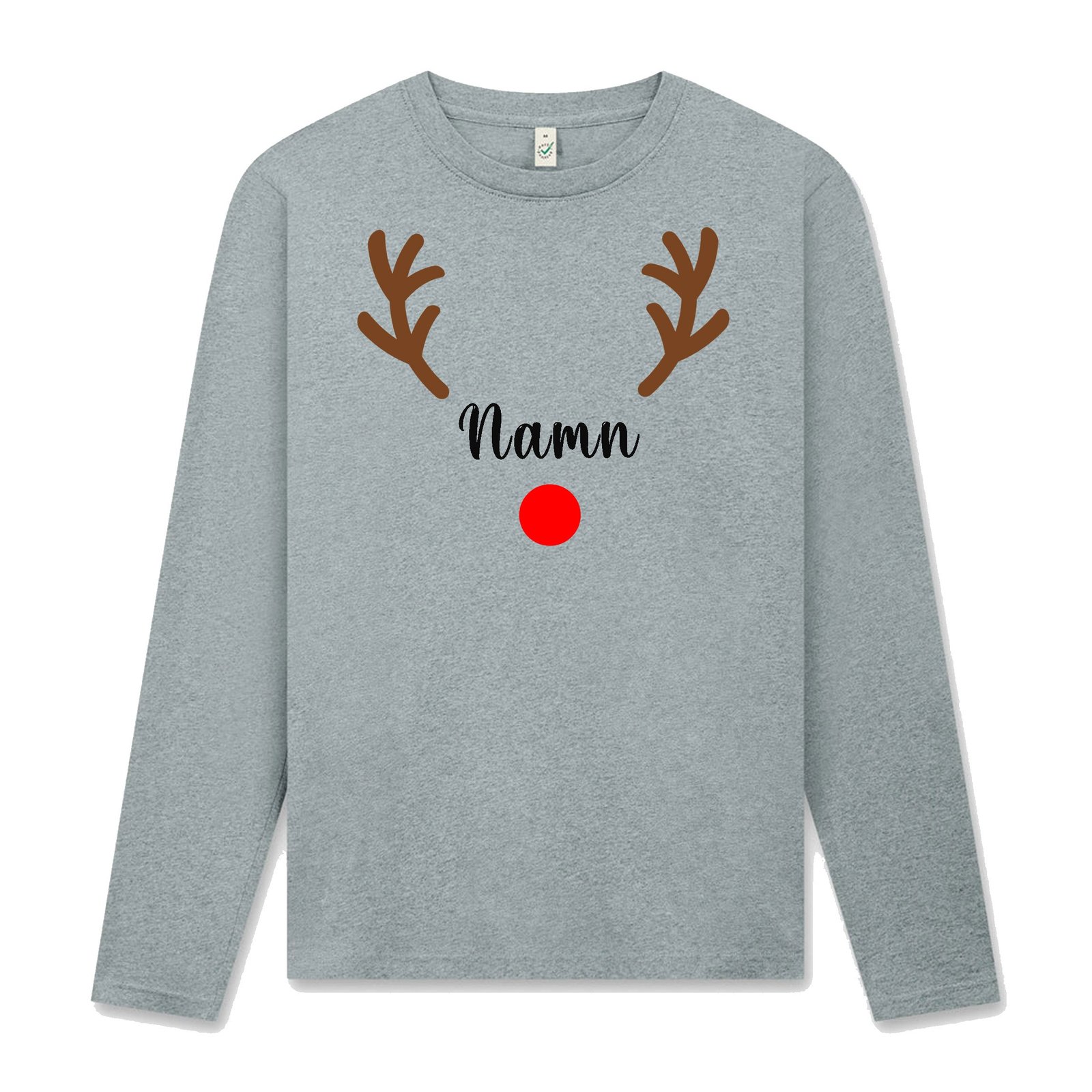 Rudolf med Personligt Namn Långärmad Jul T-shirt - Grå