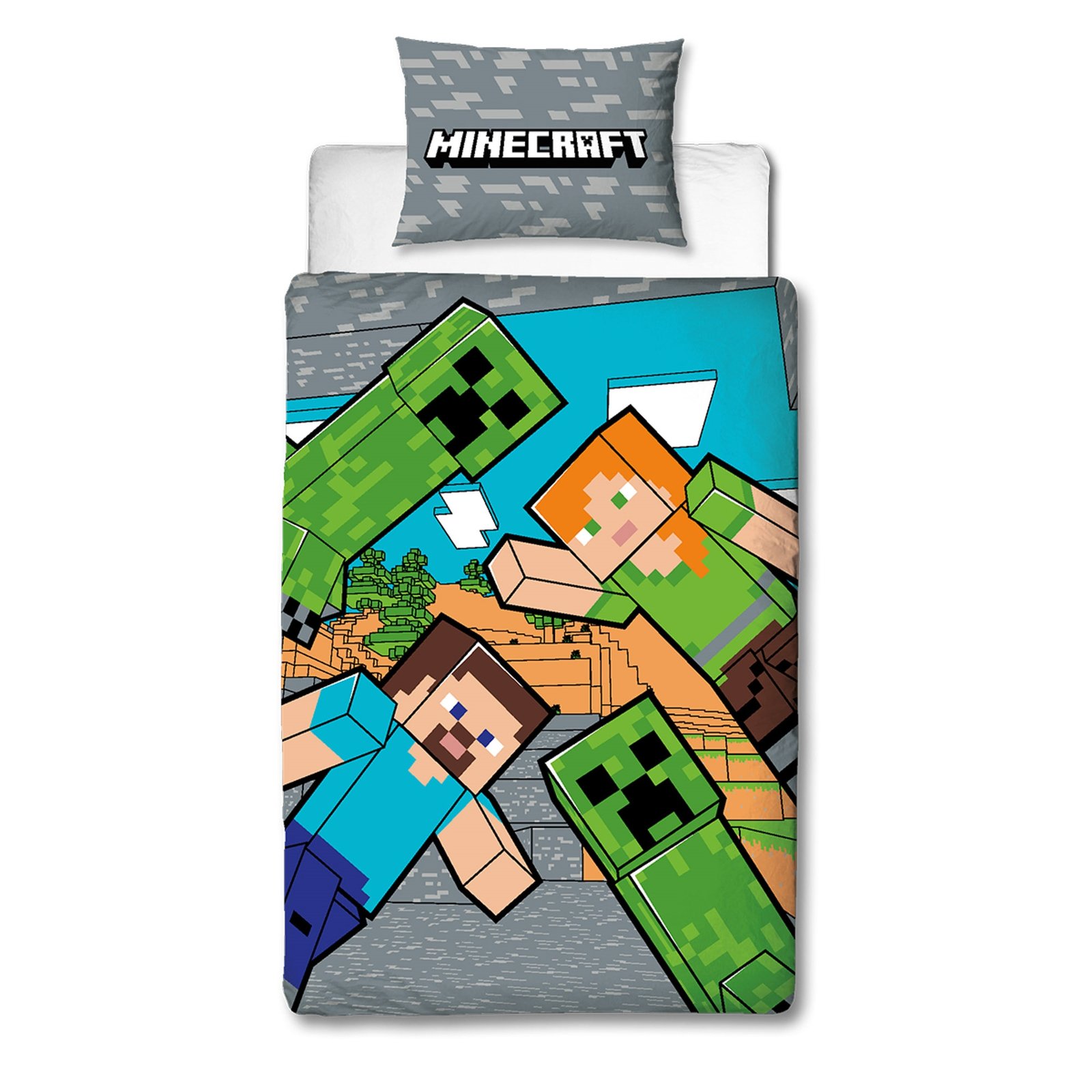 Minecraft sängkläder - 100% bomull - Barnbäddset 140x200 cm - Steve, Alex och Creeper