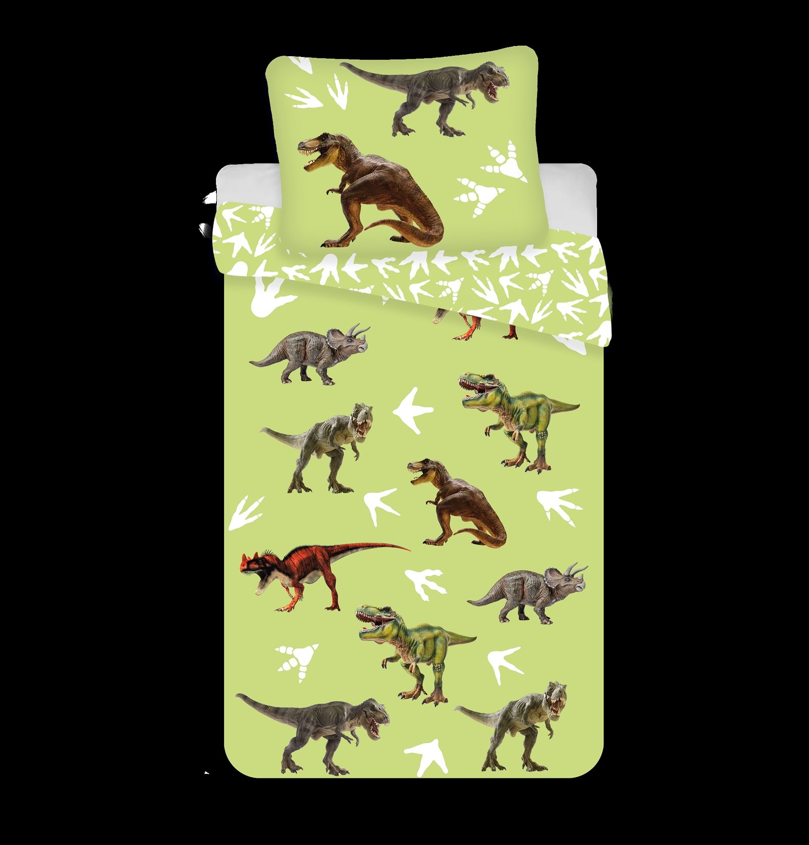 Dinosaur sängkläder - 2 i 1 design - Grönt sänglinne - Påslakan i 100% bomull