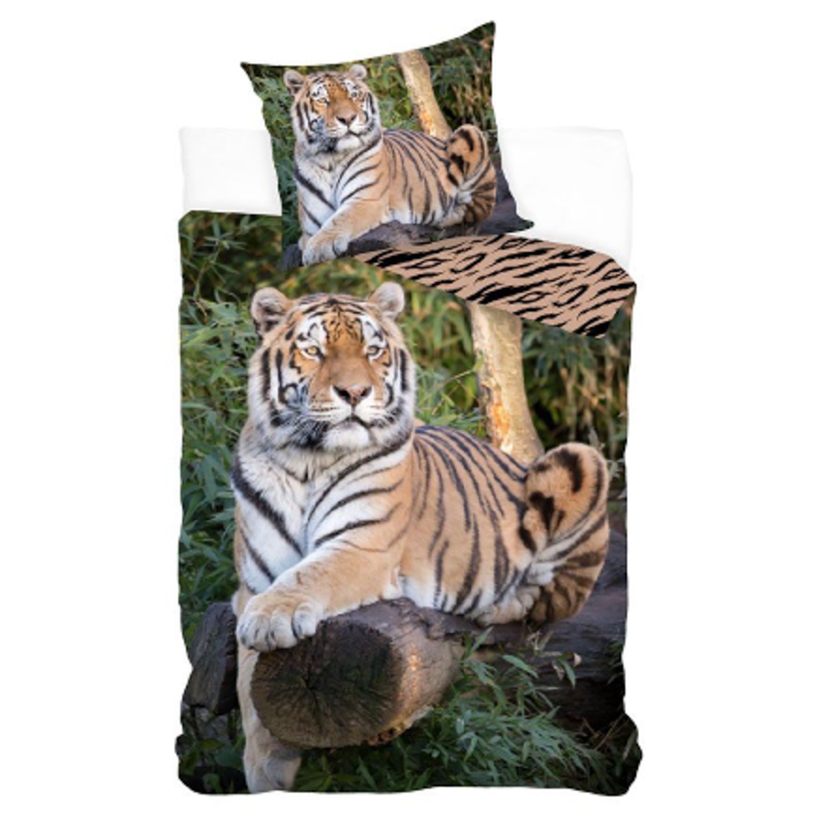 Tiger sängkläder - 100% bomull - Barnsängkläder 140x200 cm - Liggande tiger