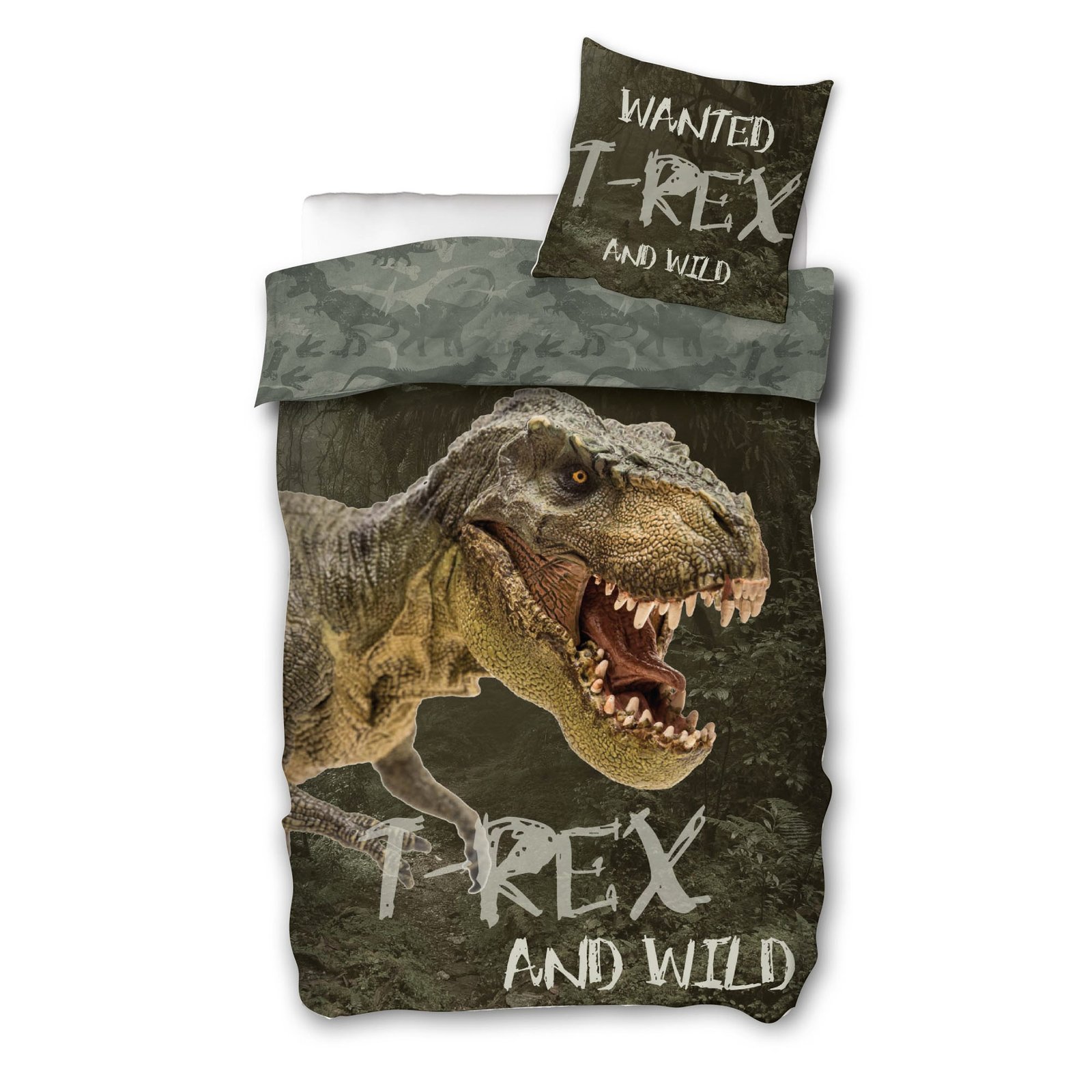 Dinosaur sängkläder - 100% bomull - Barnsängkläder 140x200 cm - T-Rex - Grön