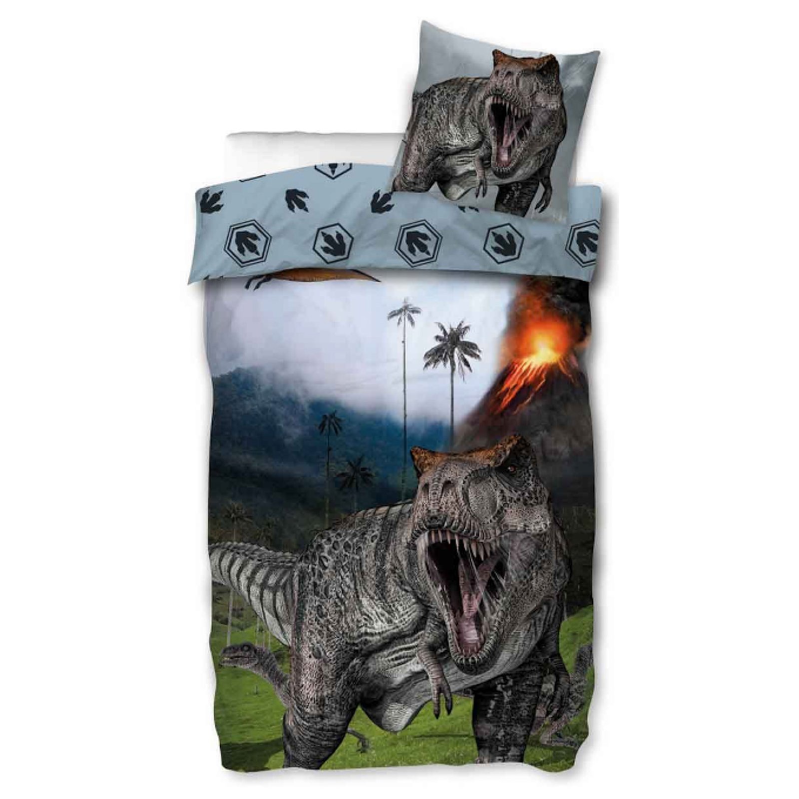 Dinosaur sängkläder - 100% bomull - Barnsängkläder 140x200 cm - T-Rex och vulkan