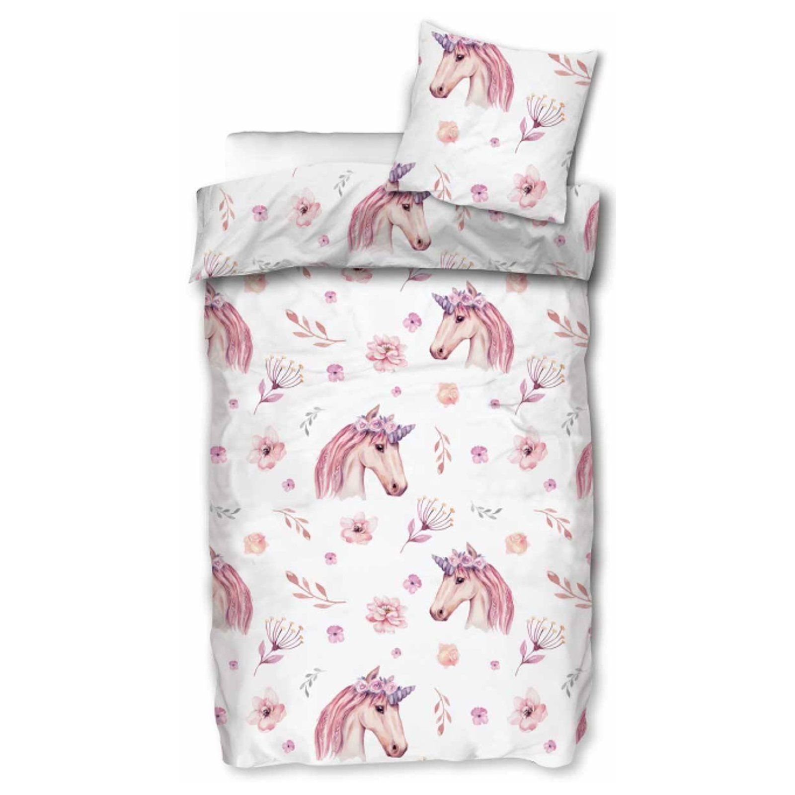 Unicorn sängkläder - Påslakanset med enhörning och blommor - 100% bomull
