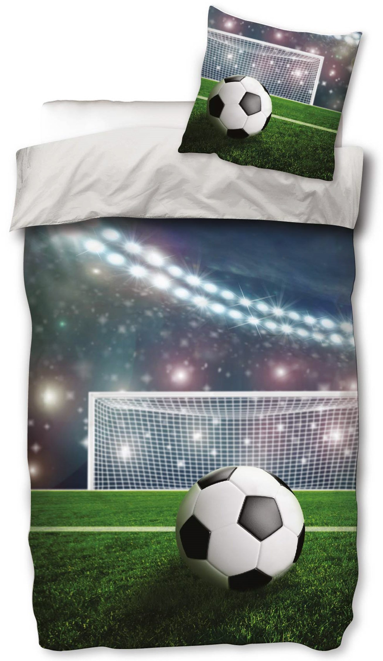 Sängkläder med fotbollsmotiv - 150x210 cm - Stadion - Täcke med 2 i 1 design - 100% sängkläder i bomull