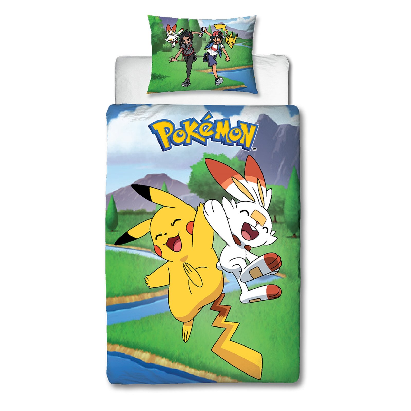 Pokémon sängkläder - 100% bomull - Barnsängset 140x200 cm - Pikachu och Scorbunny