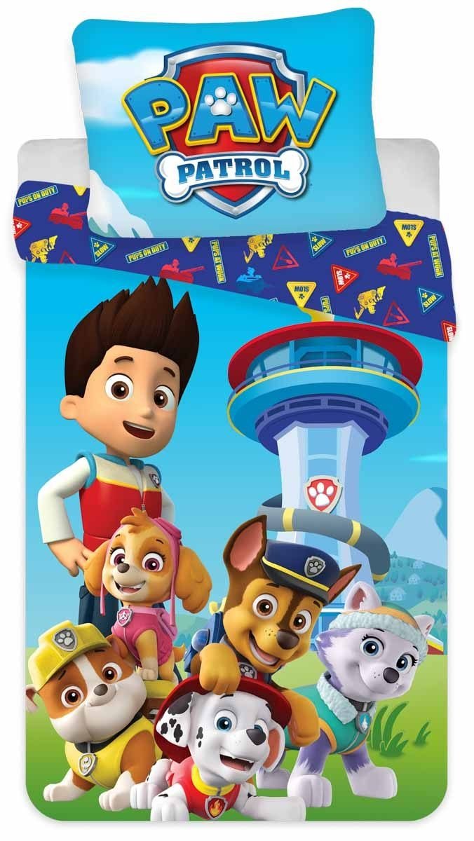 Paw Patrol sängkläder - 100% bomull - Junior sängset 100x140 cm - Paw Patrol-teamet och utkikstornet
