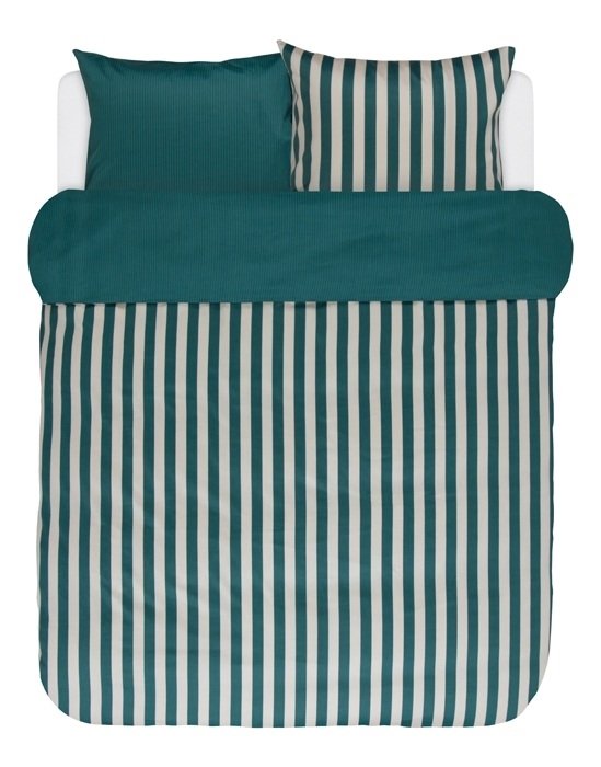 Randiga sängkläder 140x220 cm - Pine green - Vändbart påslakan - 100% bomullssatin bäddset - Marc O'Polo