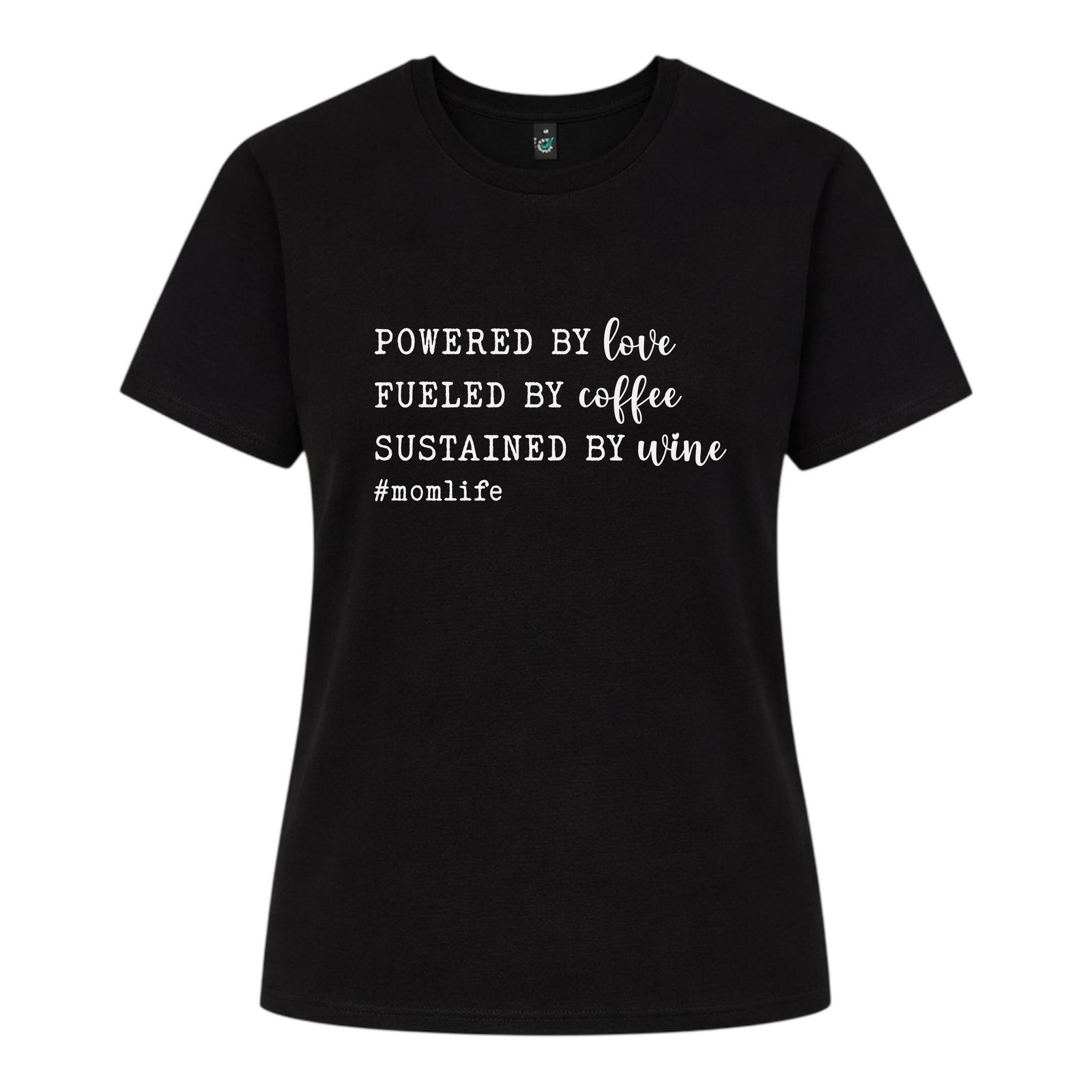 #MomLife T-shirt – Kaffe, Kärlek & Vin - Svart
