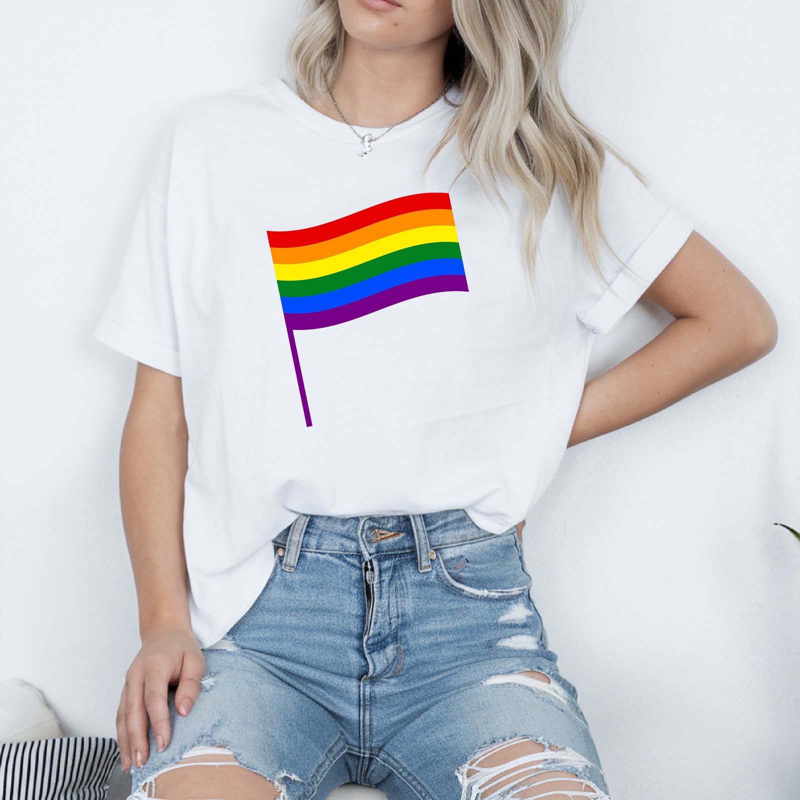 Pride T-shirt med flagga – Klassisk design (Unisex) - Vit