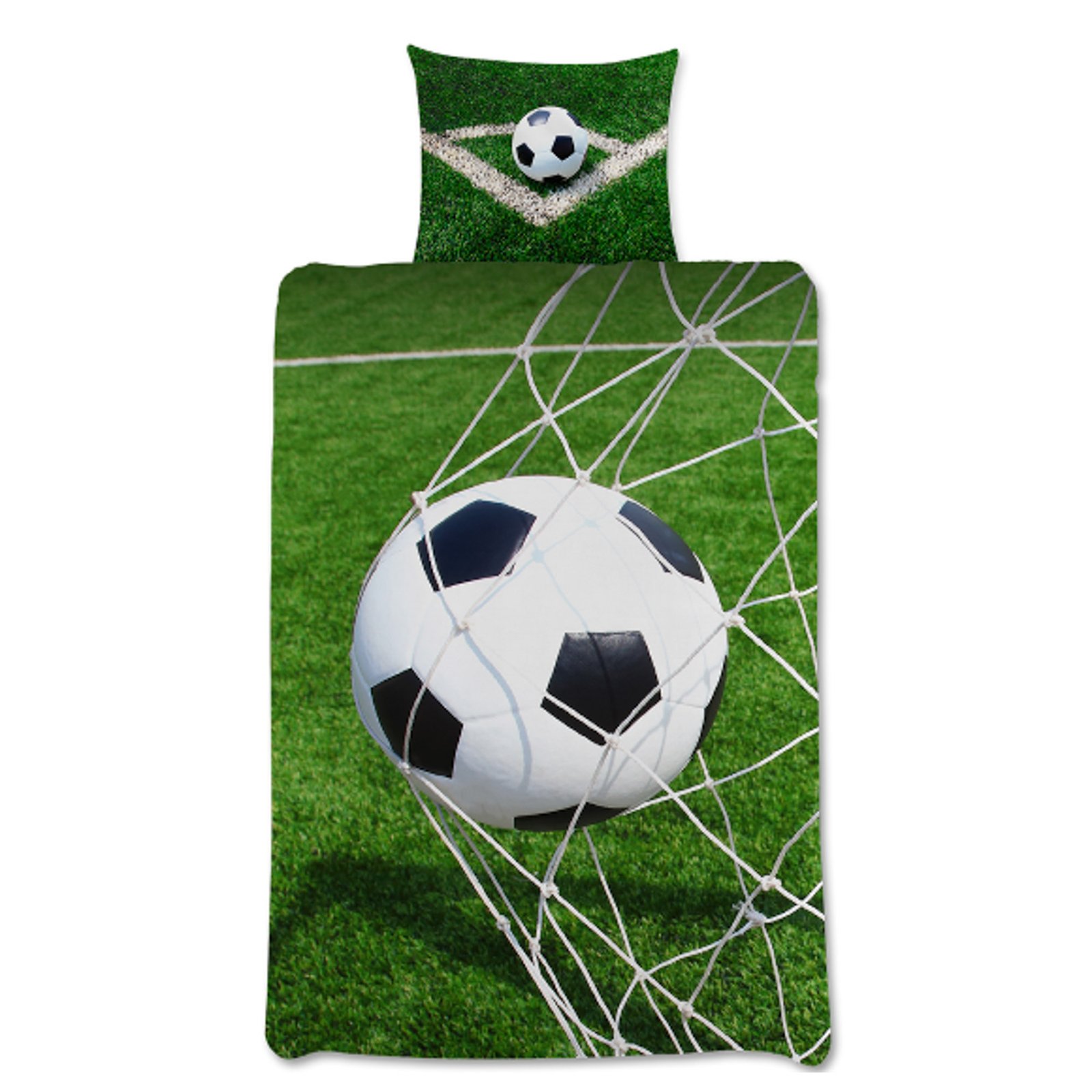 Fotbollssängkläder - 100% bomull - Barnsängkläder 140x200 cm - Fotboll i mål