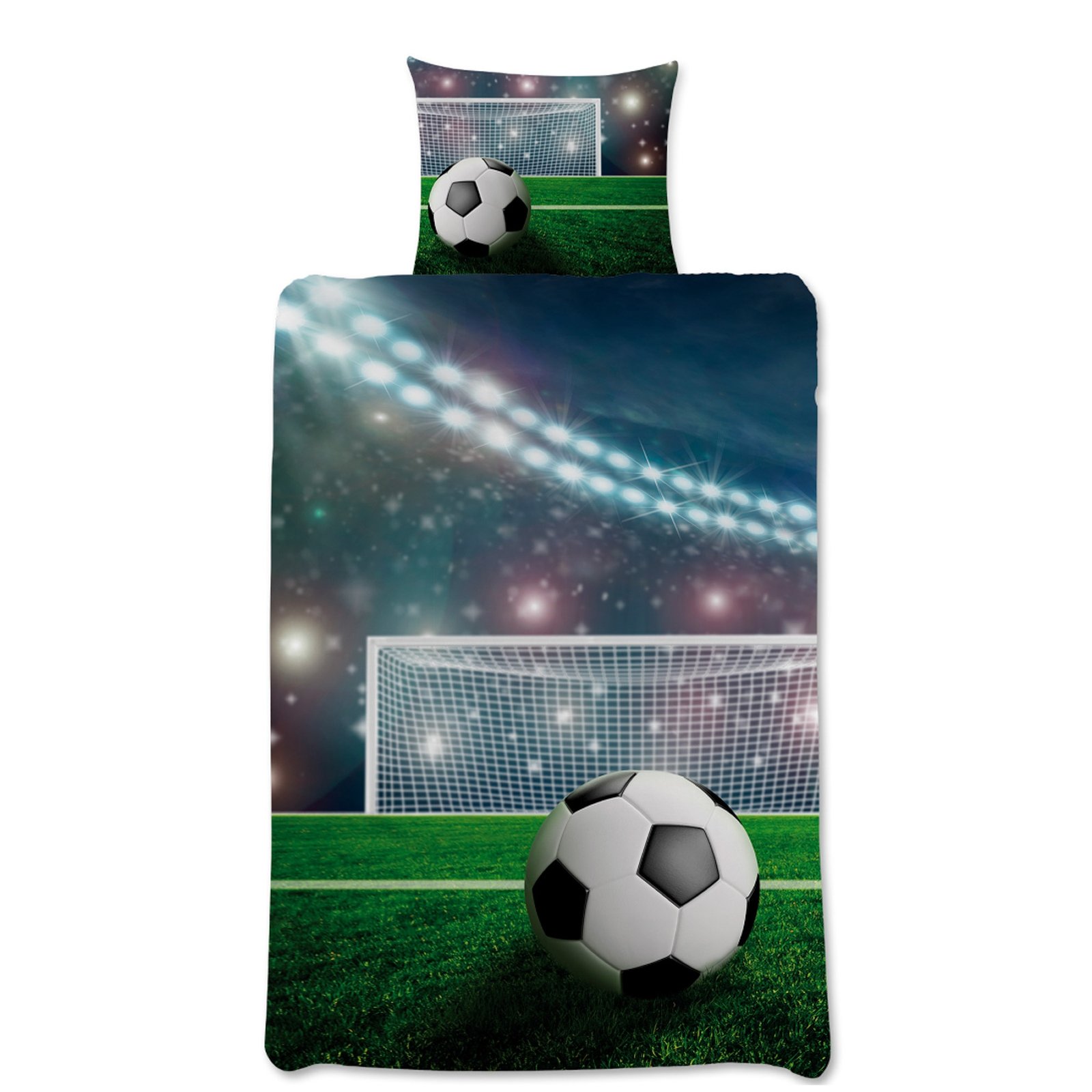 Fotbolls-sängkläder - 100% bomull - Barnsängkläder 140x200 cm - Stadion och boll