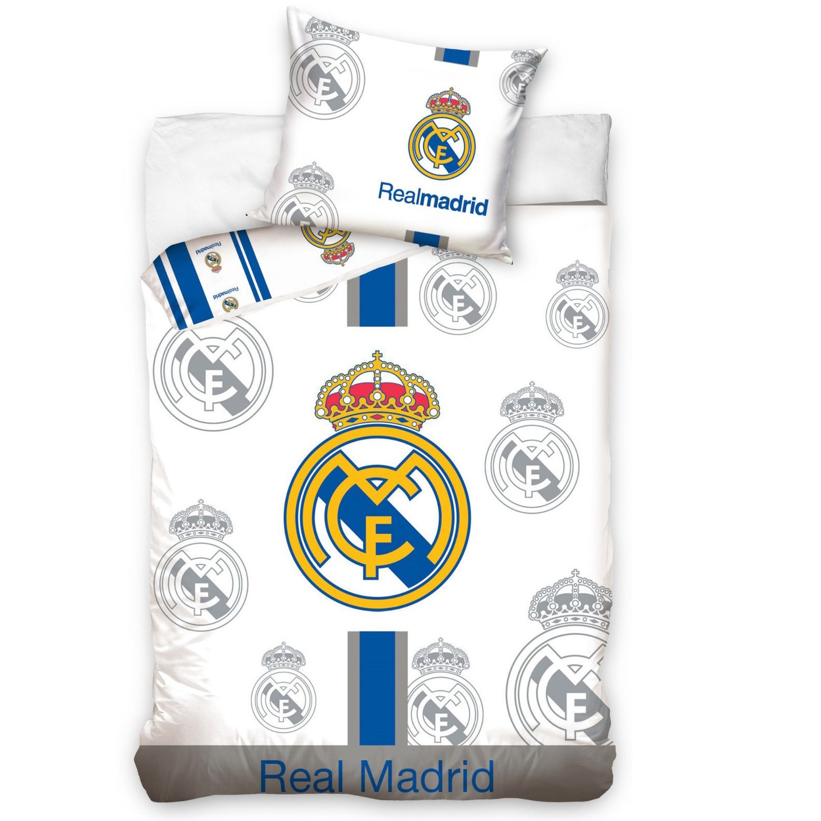 Real Madrid sängkläder - 100% bomull - Barnsängkläder 140x200 cm - Fotbollssängkläder med logotyper
