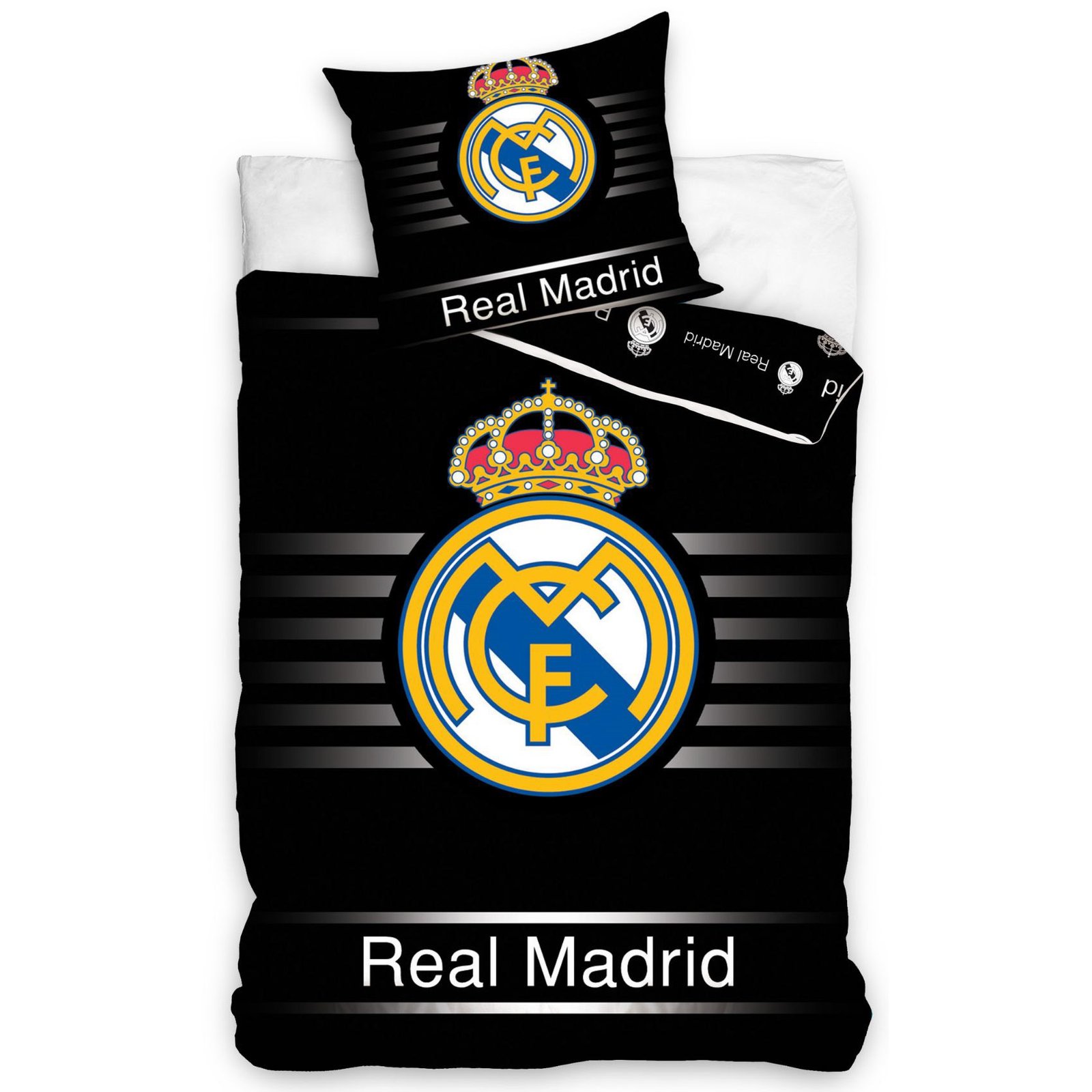 Real Madrid sängkläder - 100% bomull - Barnsängkläder 140x200 cm - Svart fotbollssängkläder