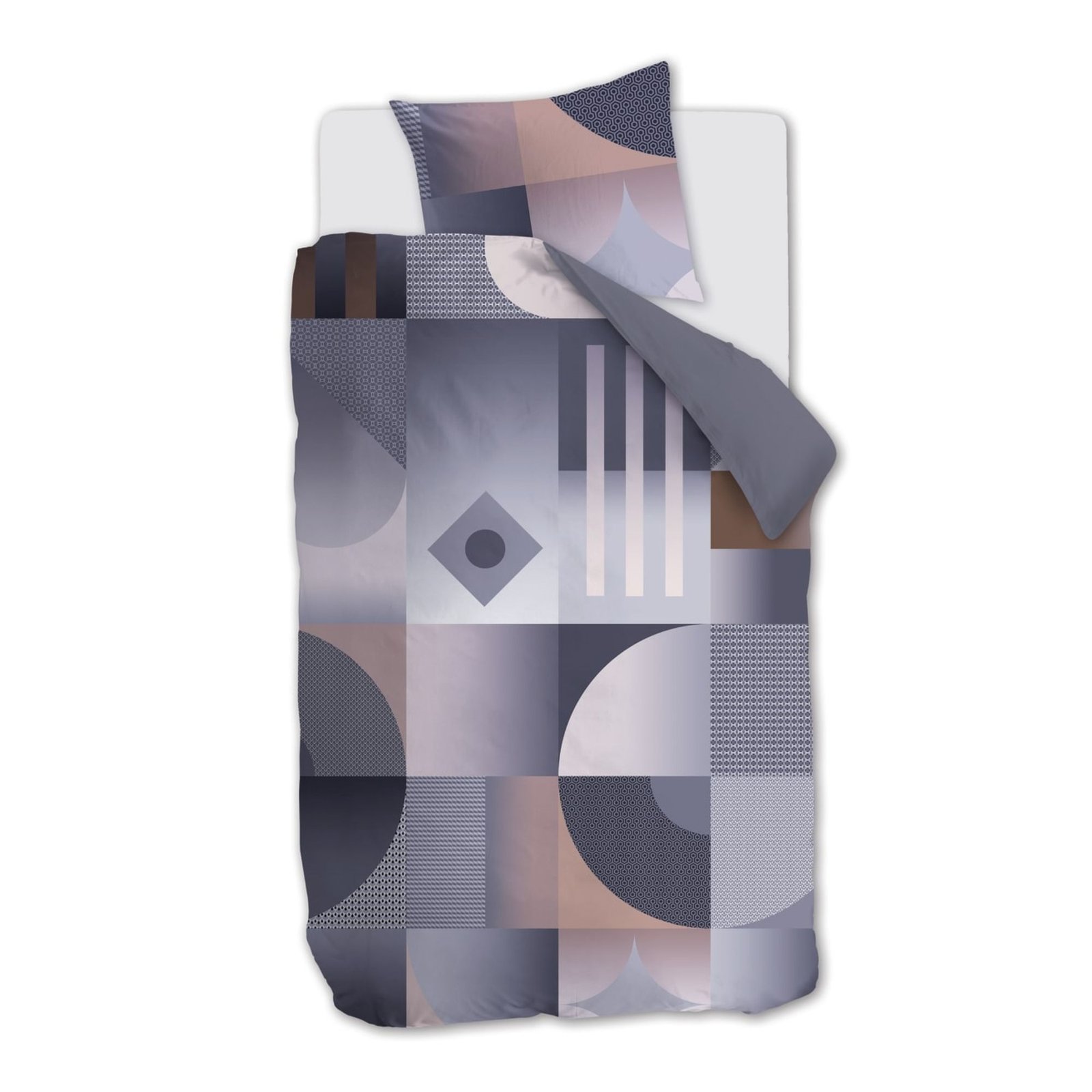 Mönstrat ekologiskt sängkläder 140x200 cm - Vändbart påslakanset i 100% ekologisk bomullssatin - Robbinson Grey - Beddinghouse sänglinne