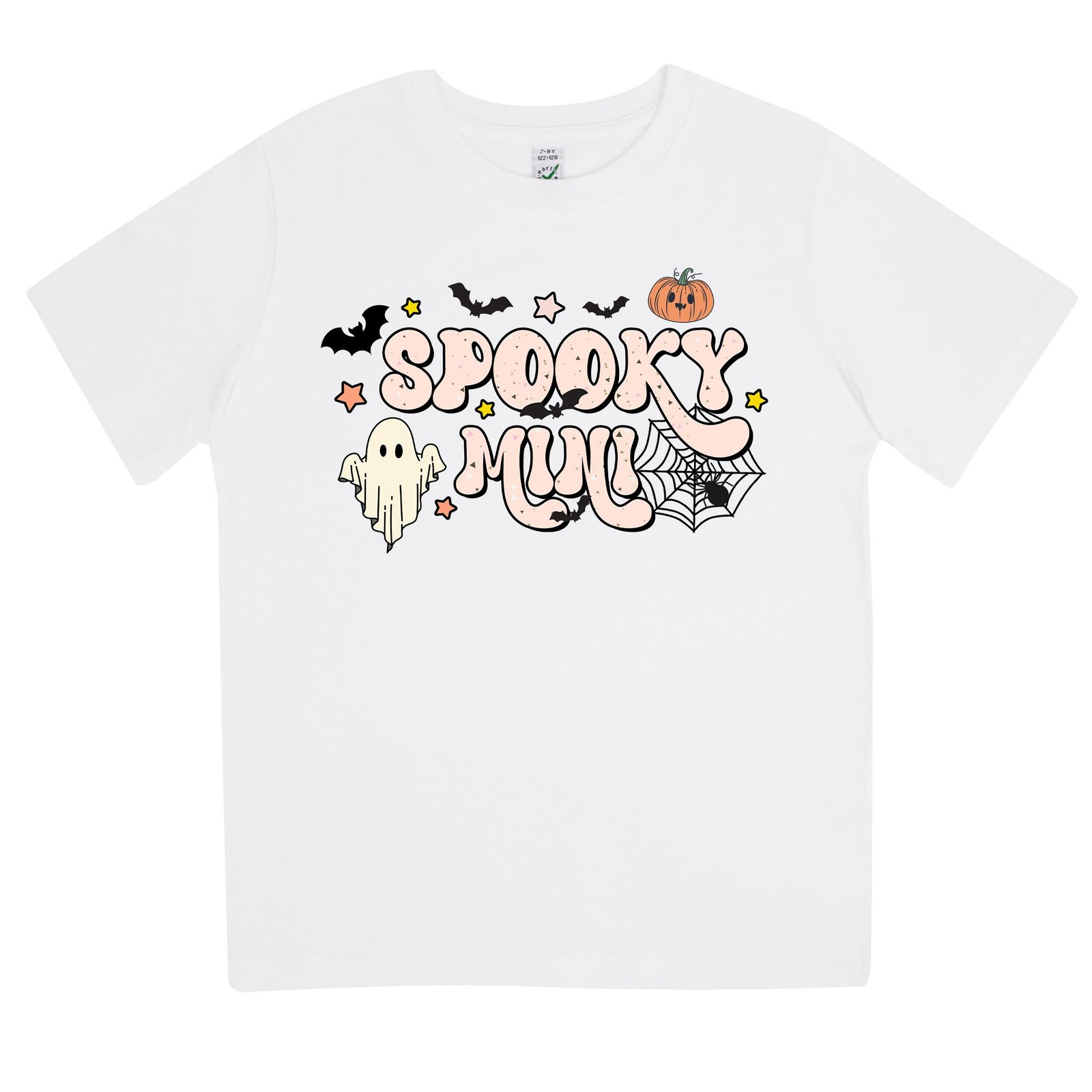 Spooky Mini – Halloween T-shirt Barn (Matchar Spooky Mama) - Vit / 98/104 (3-4 år)