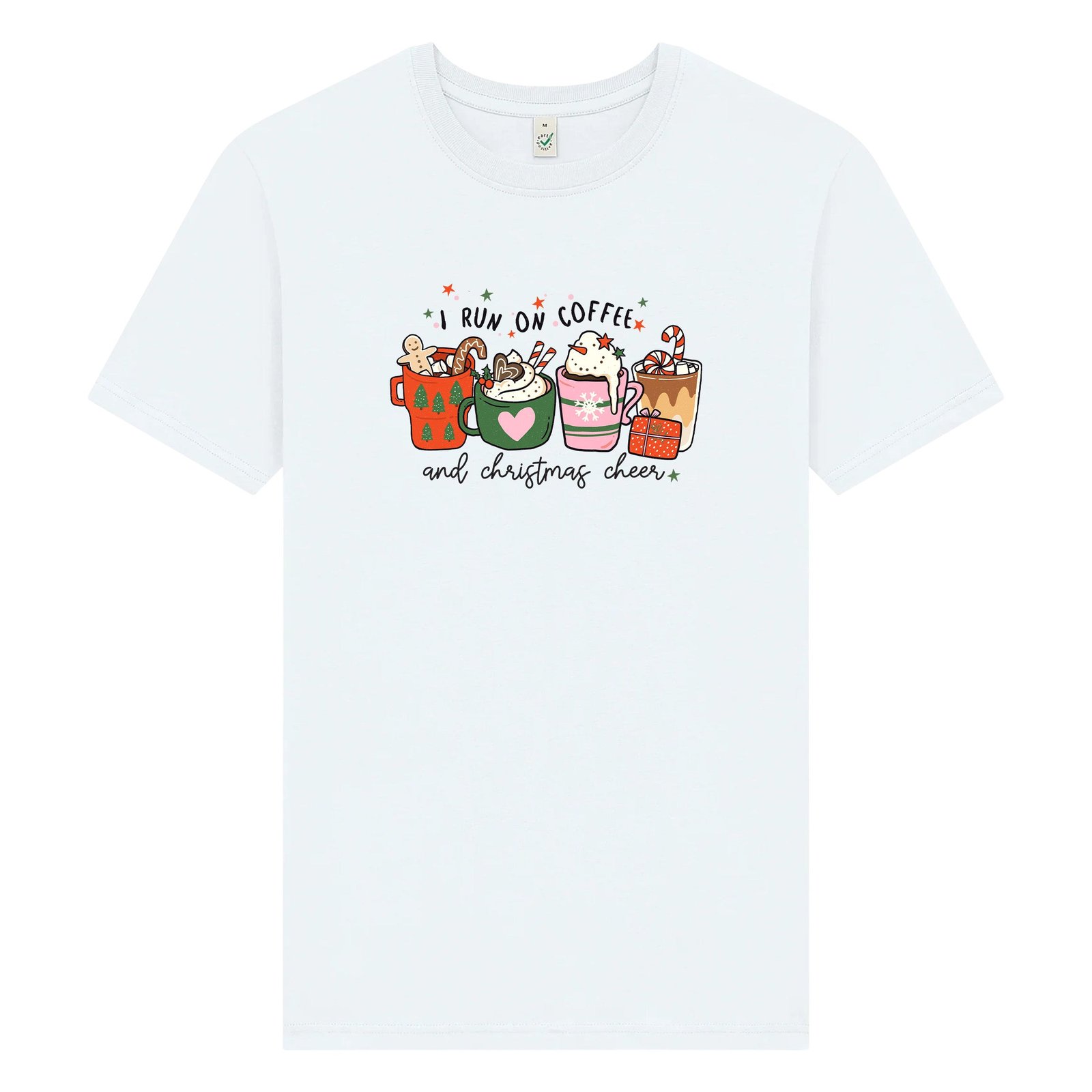 I Run On Coffee & Christmas Cheer – Jul T-shirt för Kaffeälskare - Vit