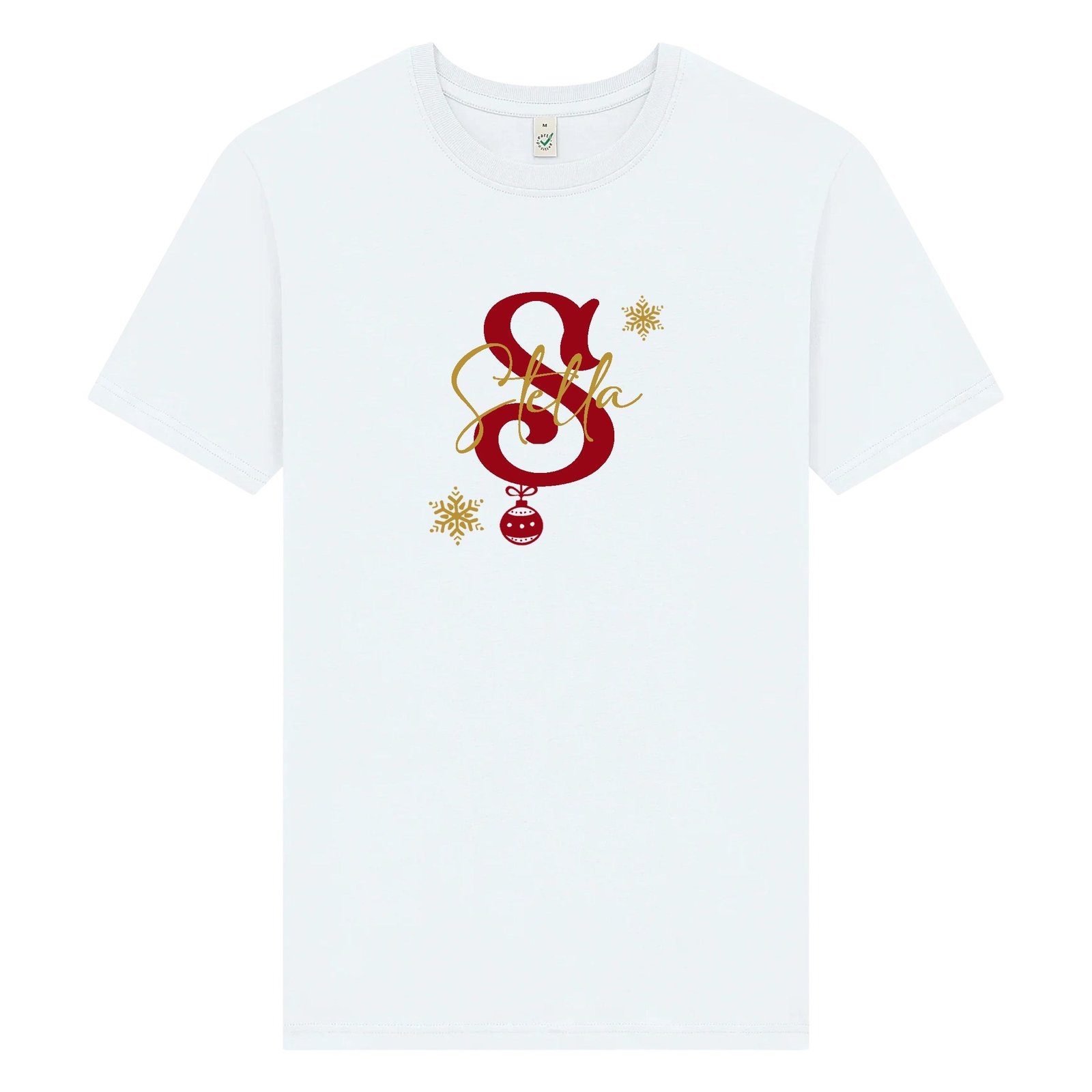 Julig T-shirt med Bokstav & Namn – Unisex - Vit