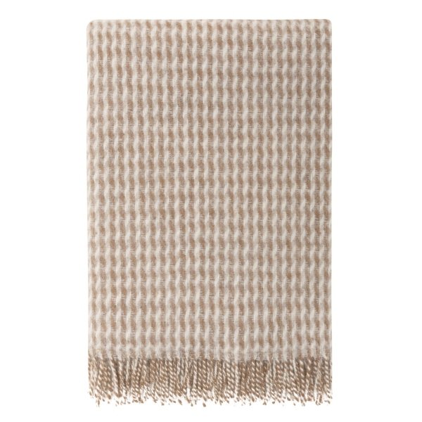 Uldtäck 120x180 cm - Beige pläd med mönster - 100% ny ren ull - Teide Høie of Scandinavia ulltäcke