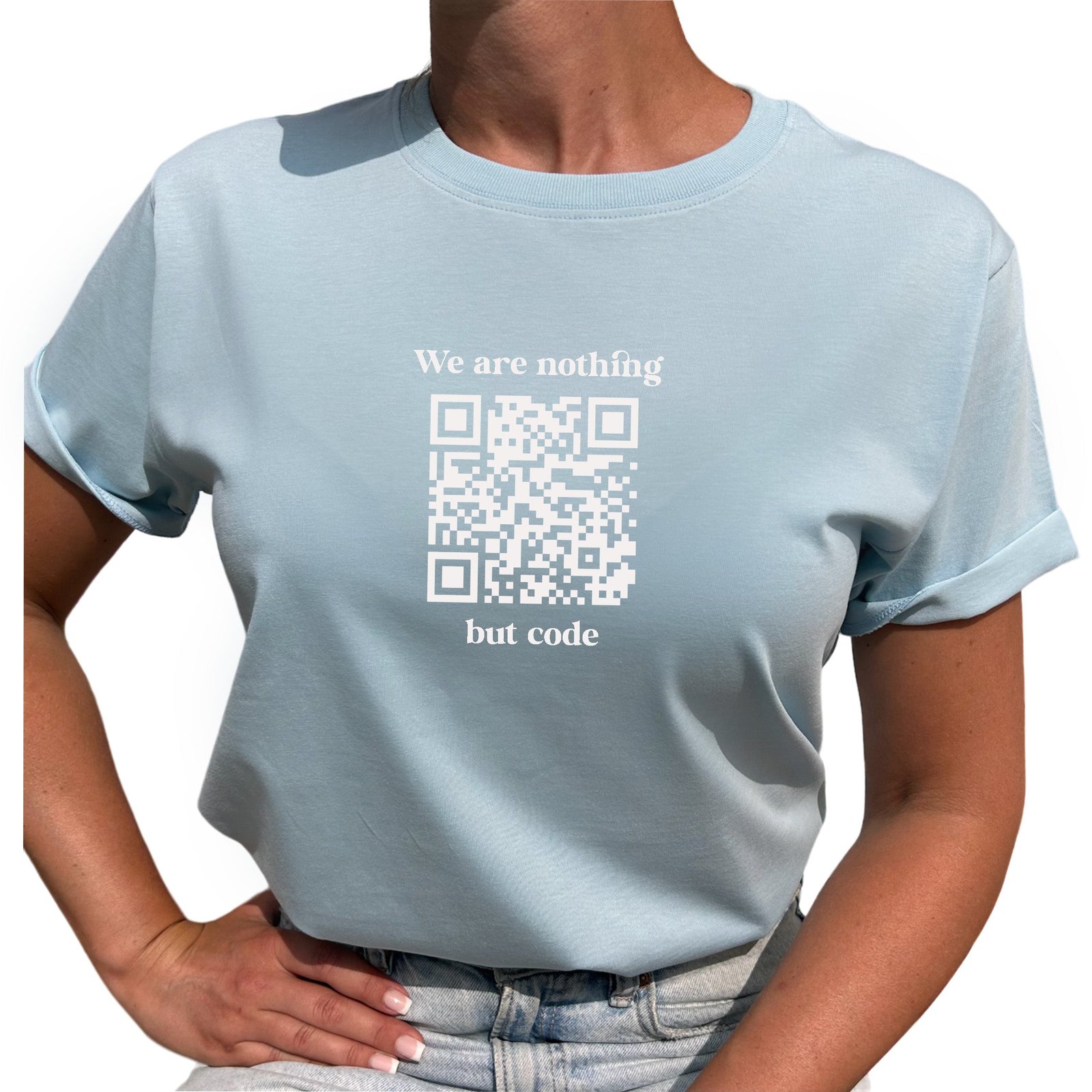 We Are Nothing But Code QR kod T-shirt - Ljus Blå