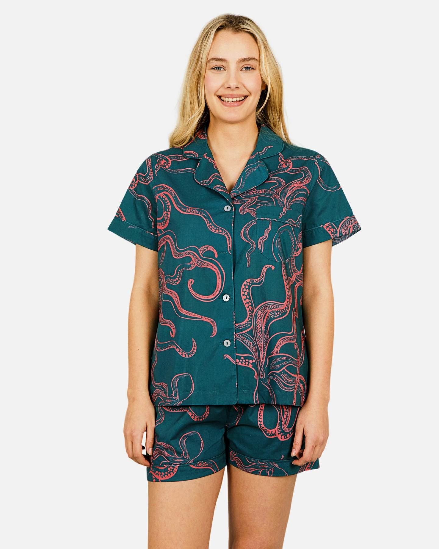 Women's short pyjamas set - Octopus Pink