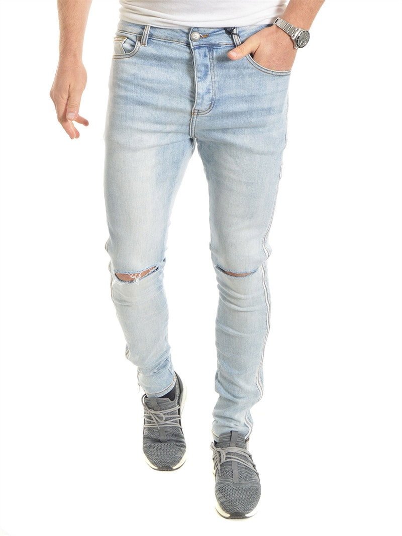 Side Zipper Jeans Light Blue (34)