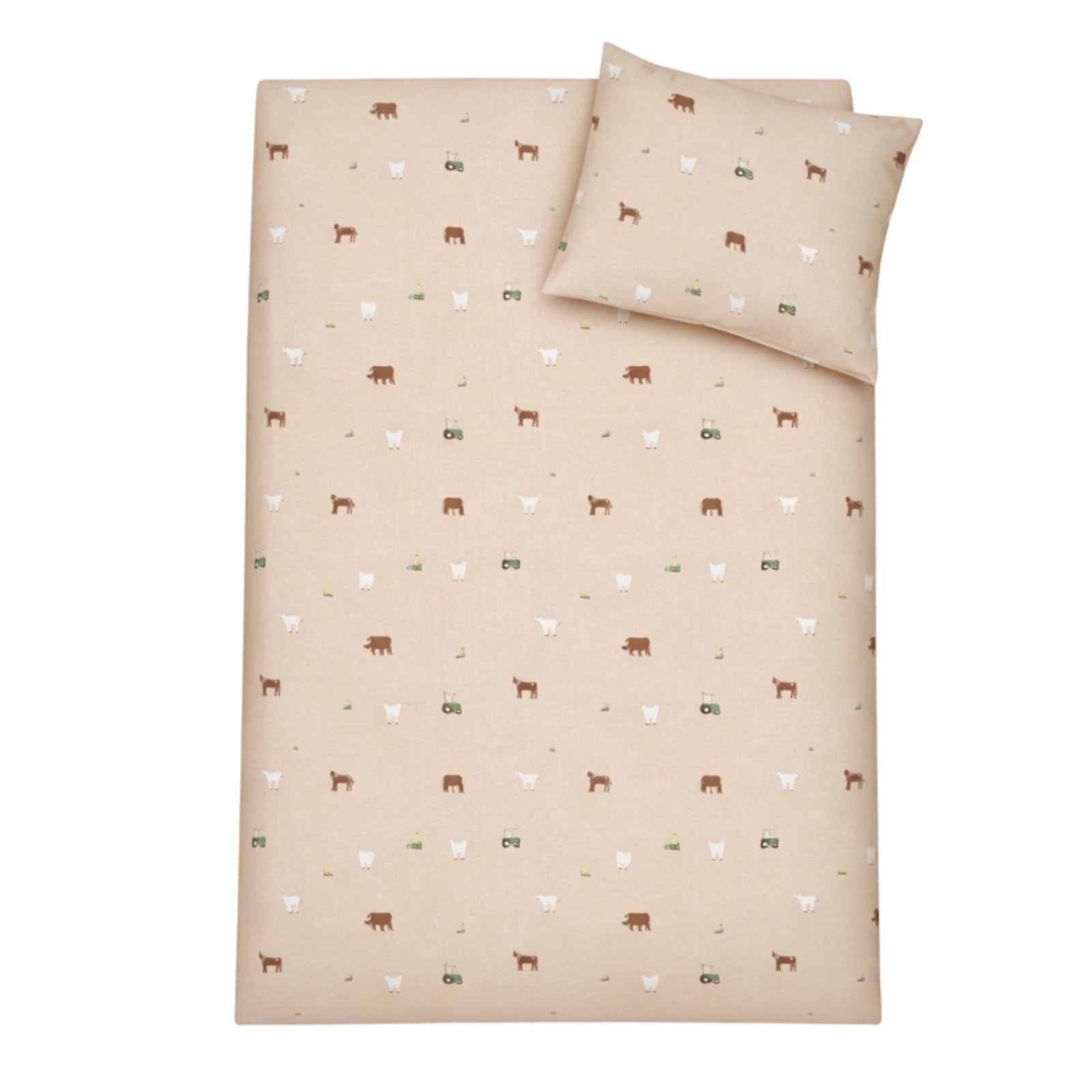 Bondgårdsmotiv sängkläder - 100% bomull - Junior sängset 100x140 cm - Beige med bondgårdsmotiv