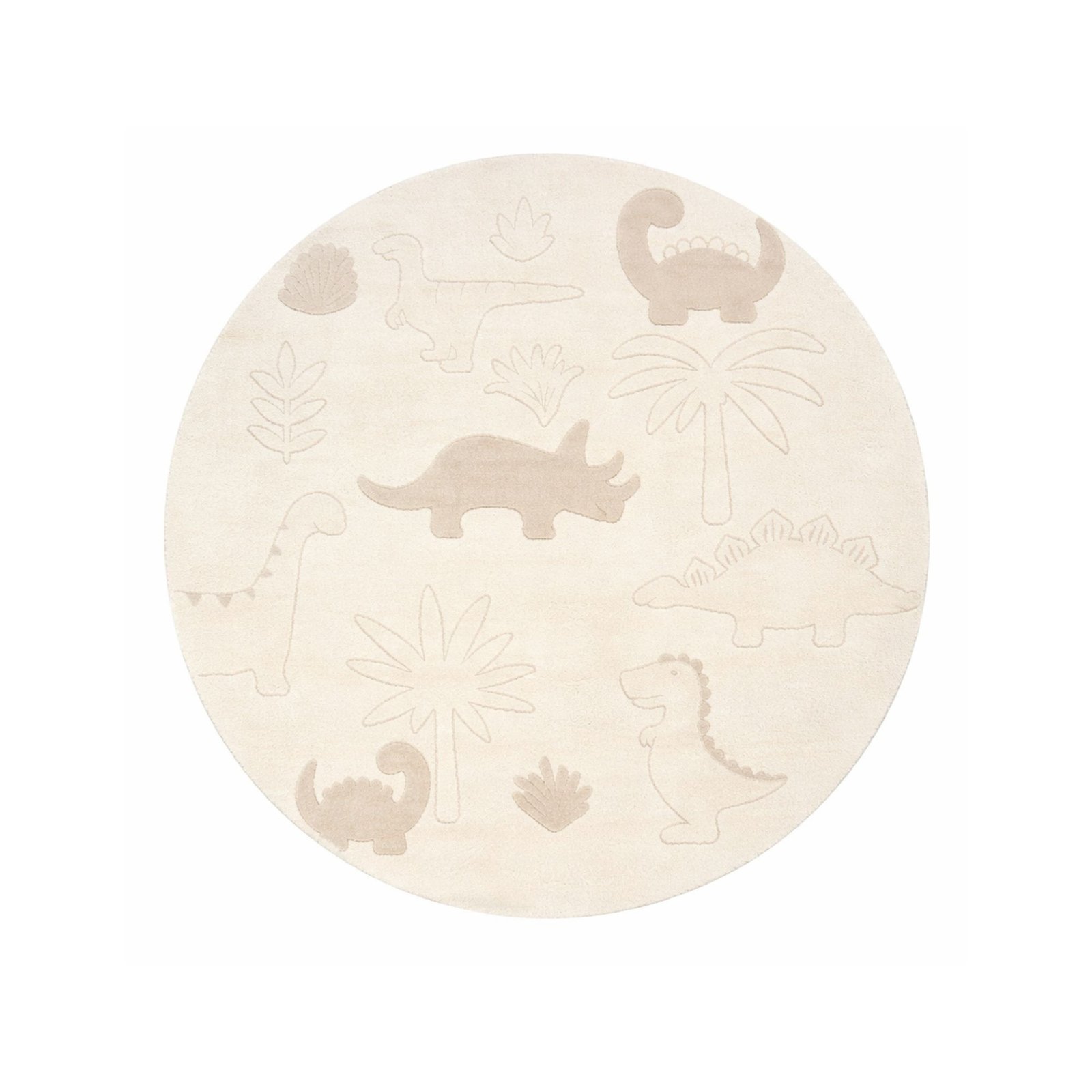 Rund barnmatta - Ø 120 cm - Beige med dinosaur - Eclipse - Nordstrand Home
