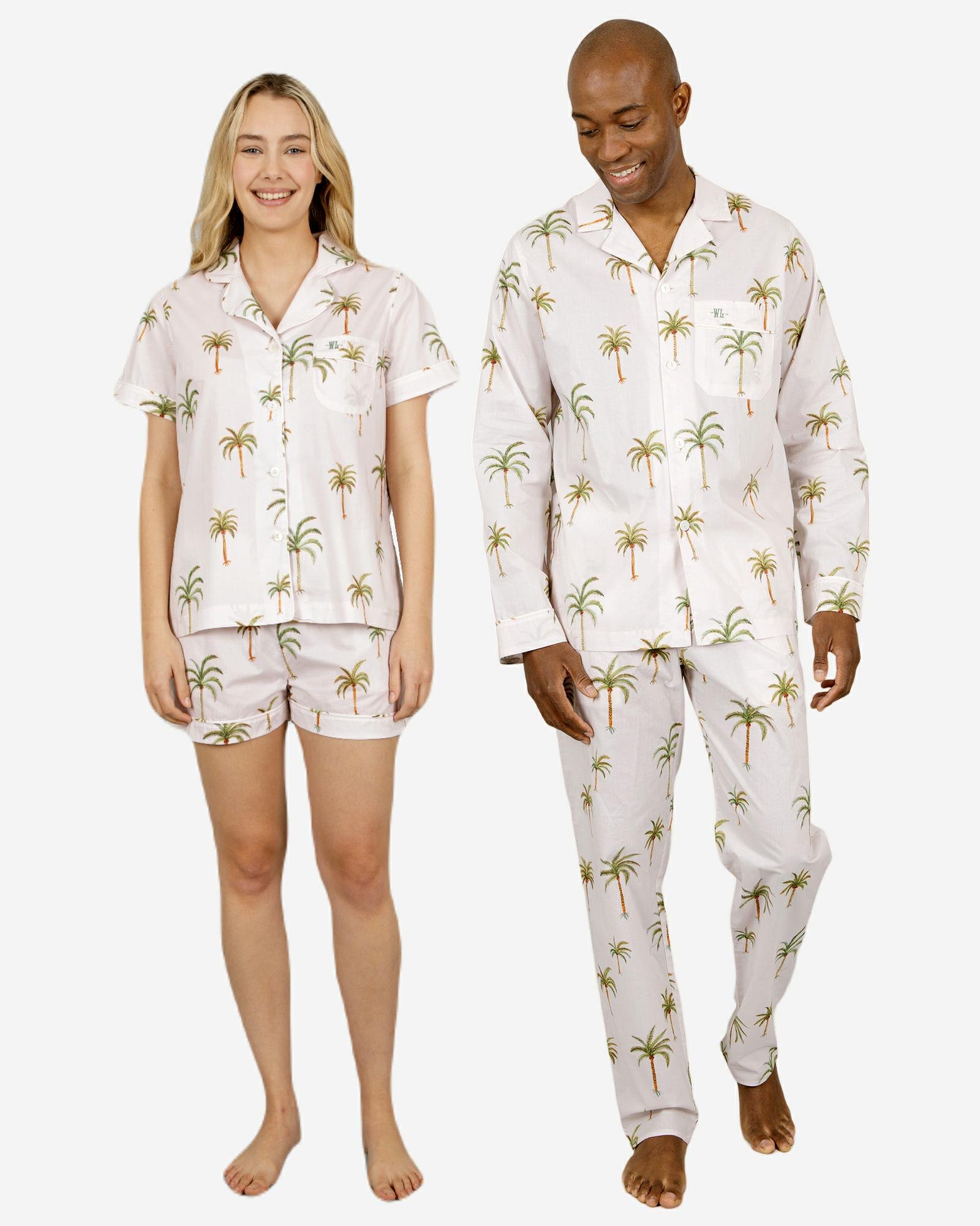 Matching Pyjamas & Short PJs for couples - Palm Beach