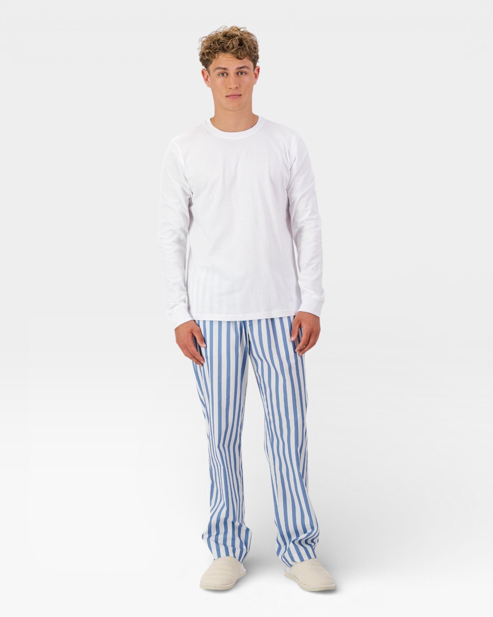 Men's Pyjama Set - Beach Stripe On White