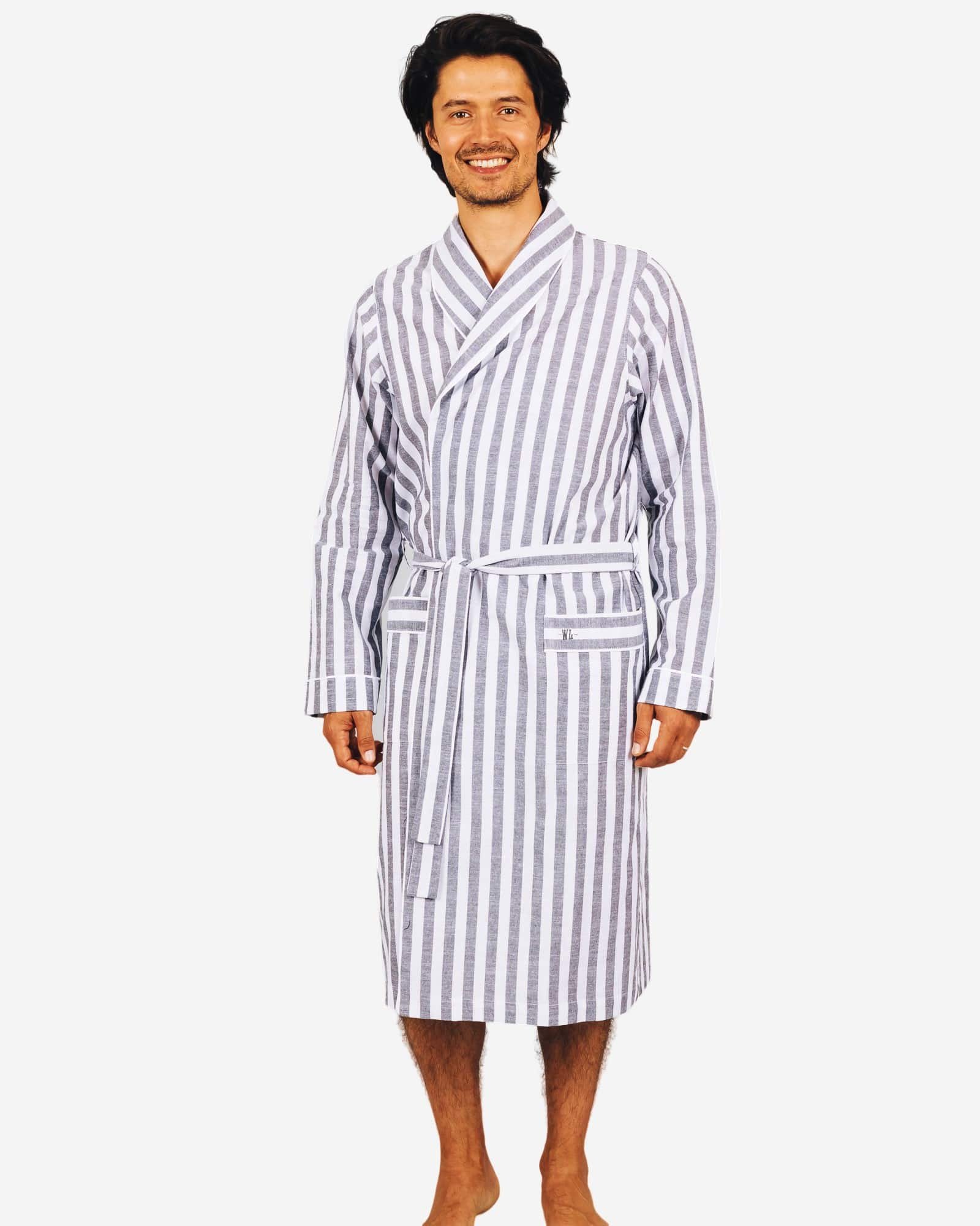 Men's striped dressing gown - Portofino Black