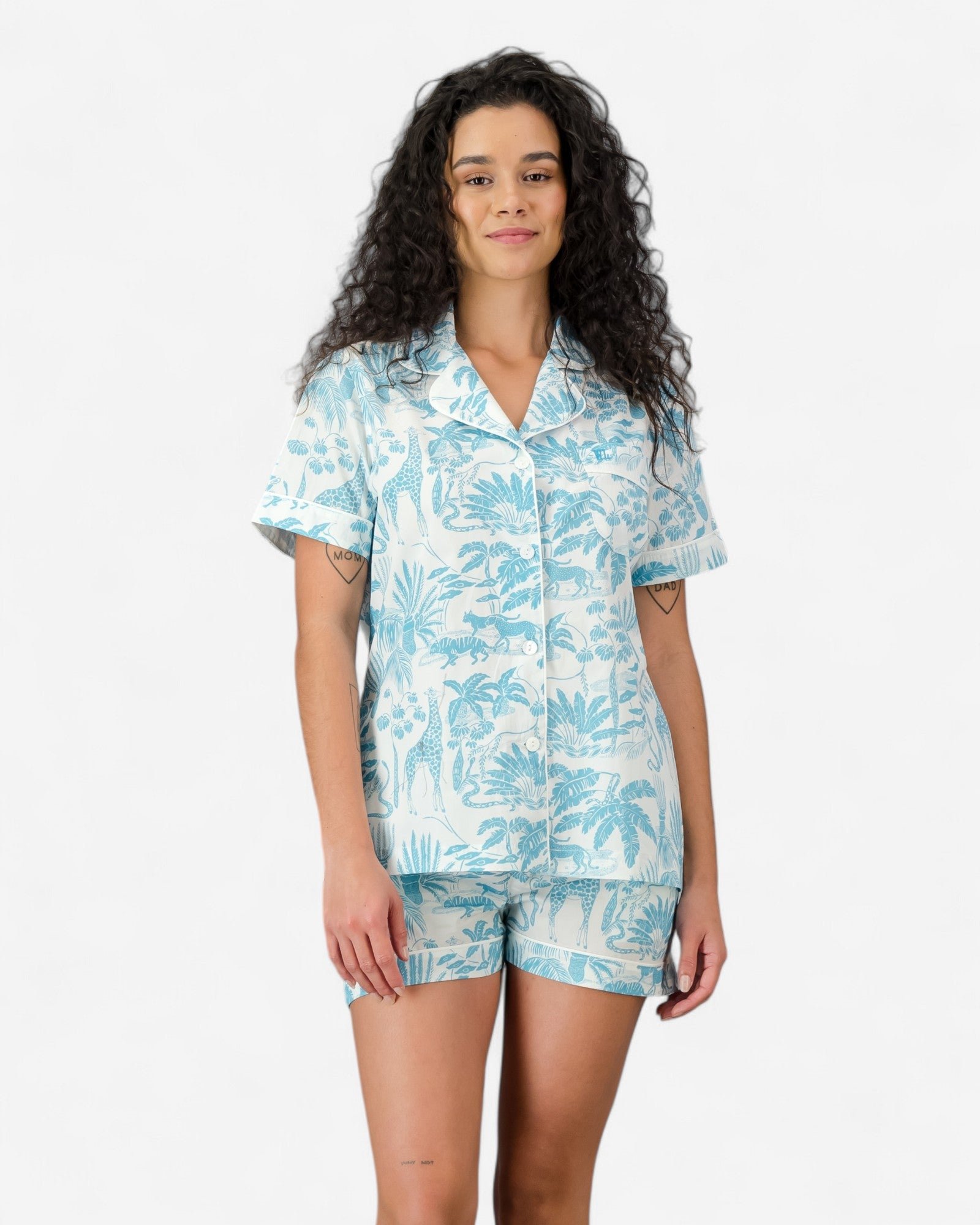 Women's short pyjamas - Mono Safari Blue