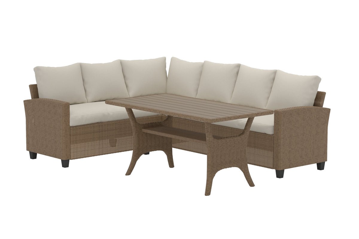 Venture Design Brentwood Hörngrupp Beige – Elegant Utemöbelset i Flätad Design