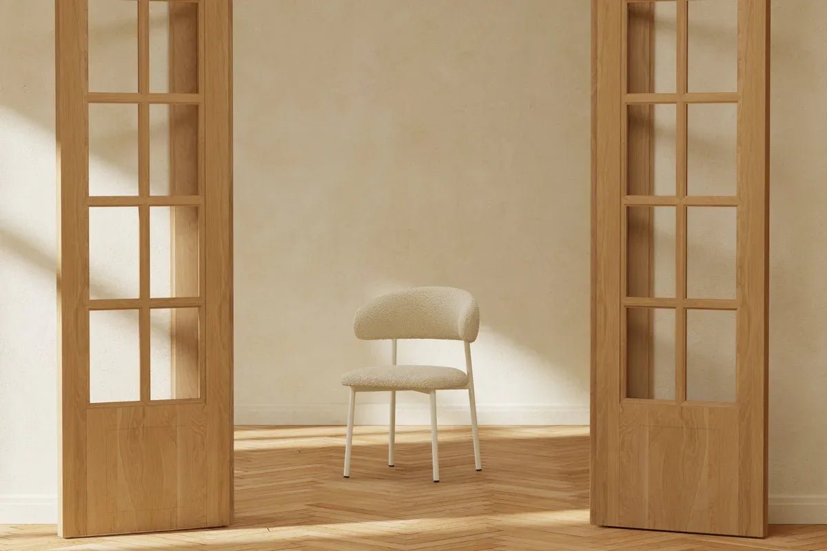 Venture Design Lillholmen Matstol 2‑pack – Beige Bouclé med Beige Stålram